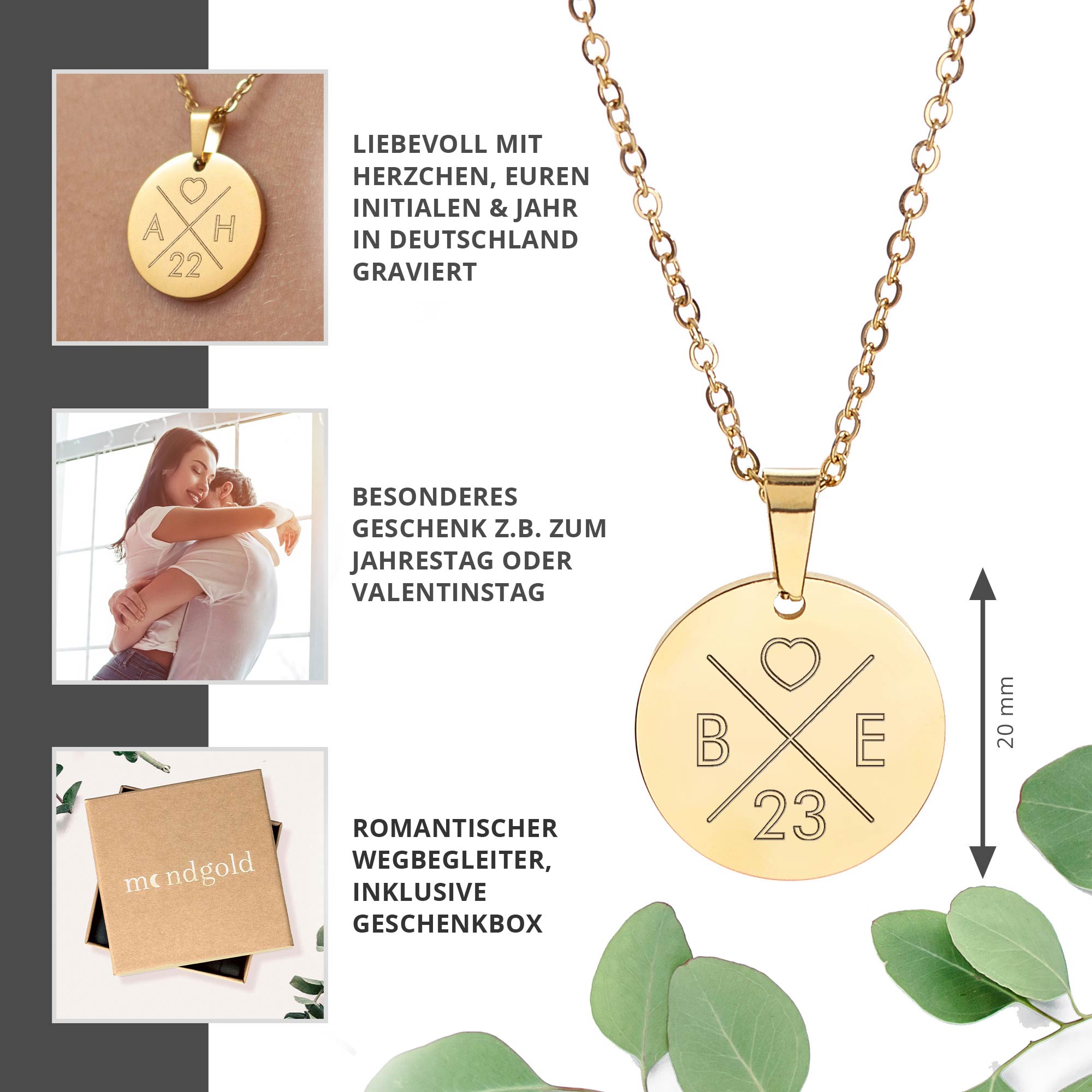 Kette mit Liebesinitialen Anhänger - Gold