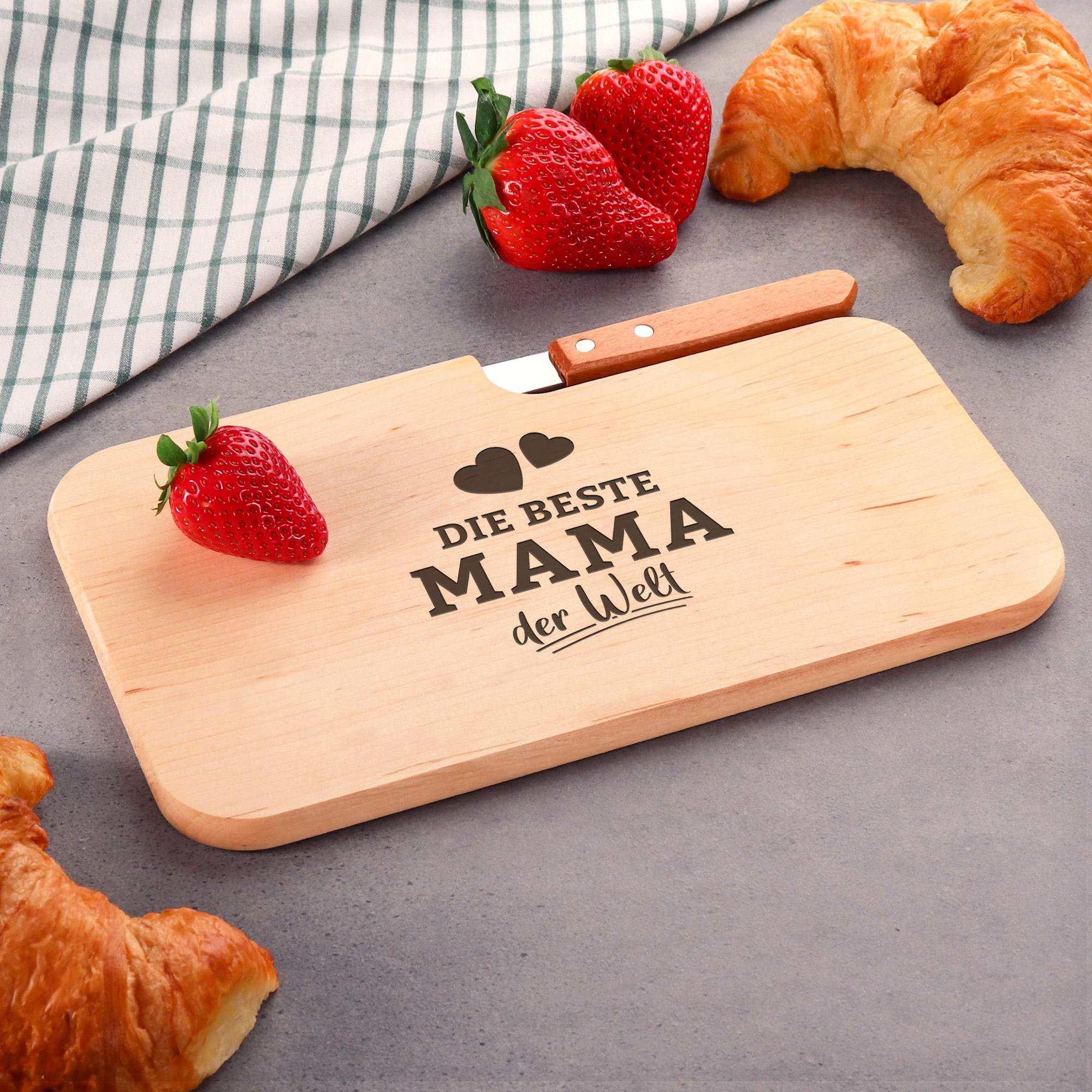Frühstücksbrett mit Messer für die Beste Mama