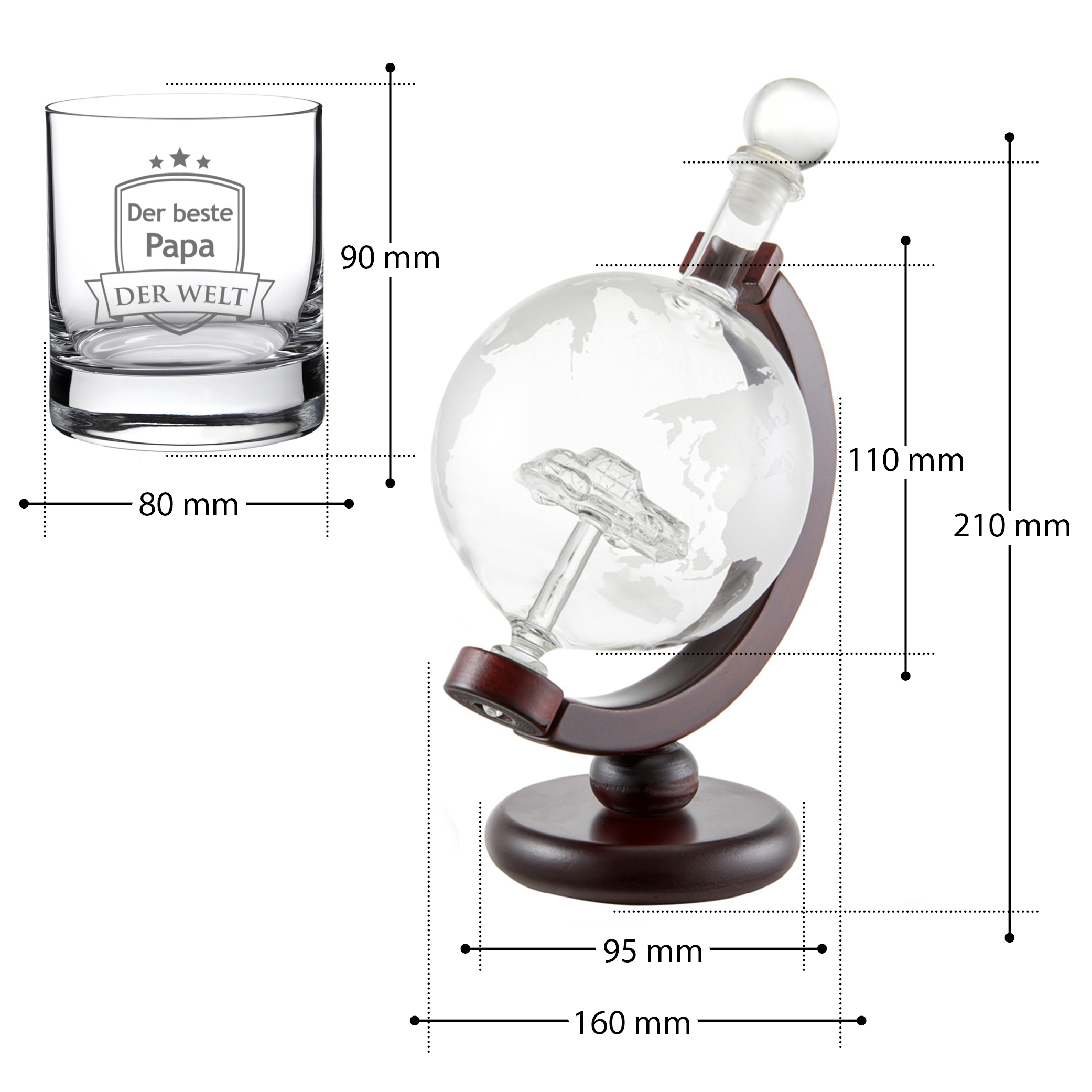 Whiskyset Karaffe Globus Auto und Tumbler Bester Papa