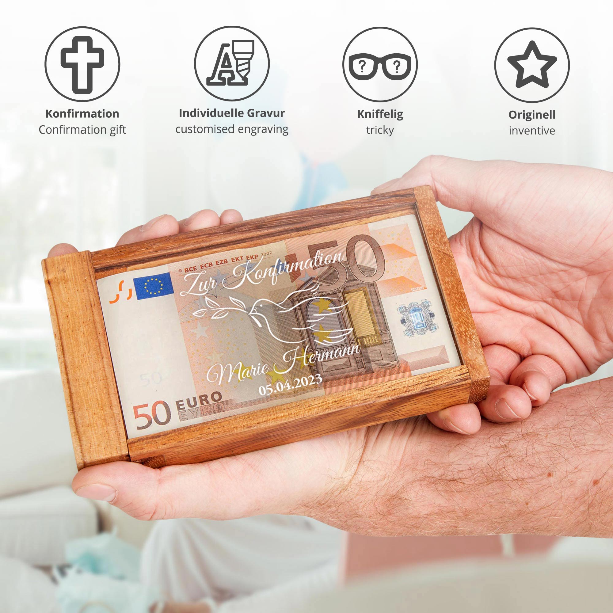 Magische Geldgeschenkbox zur Konfirmation - Personalisiert