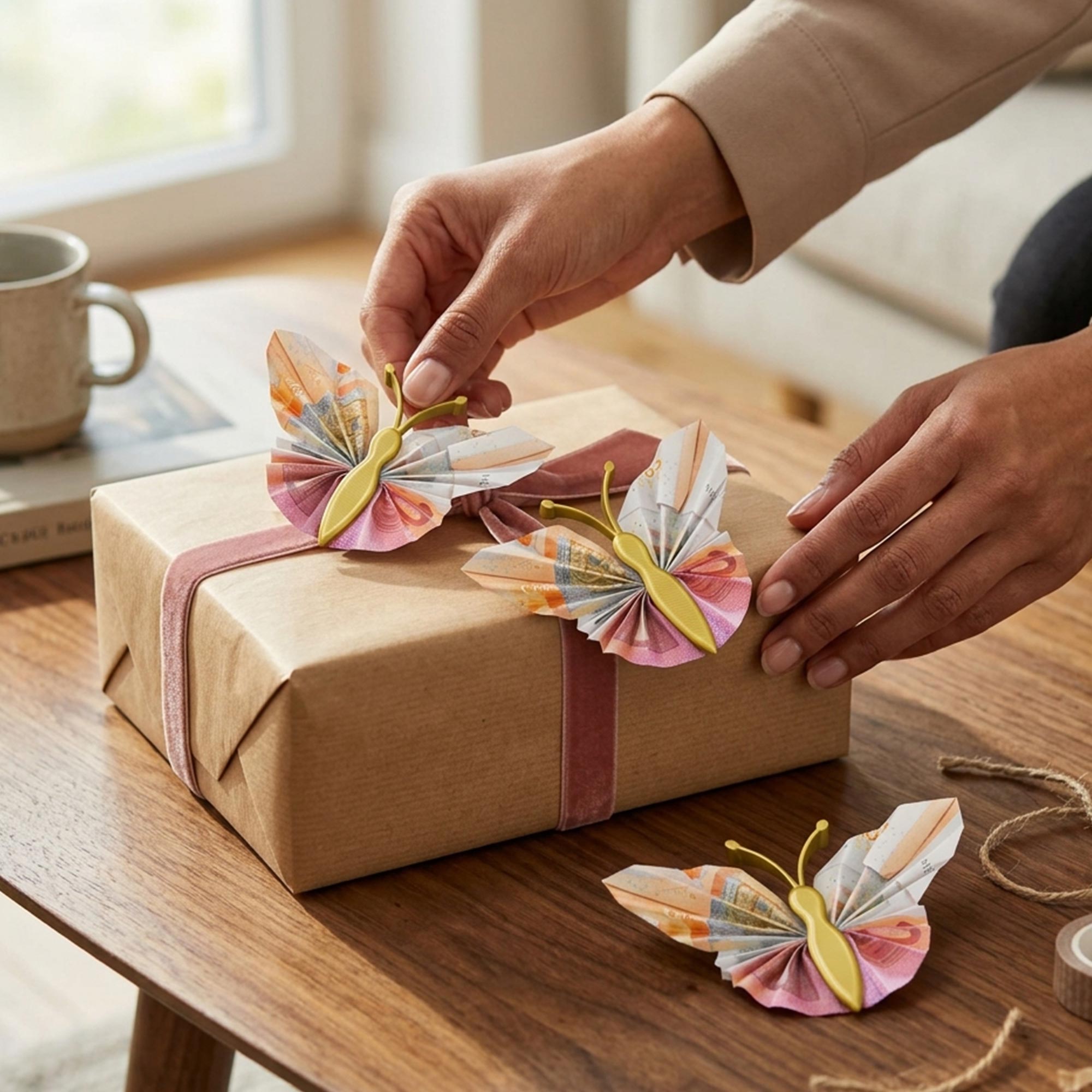 Geldgeschenk Schmetterling - 3er Set Geschenkverpackung für Geld in Gold