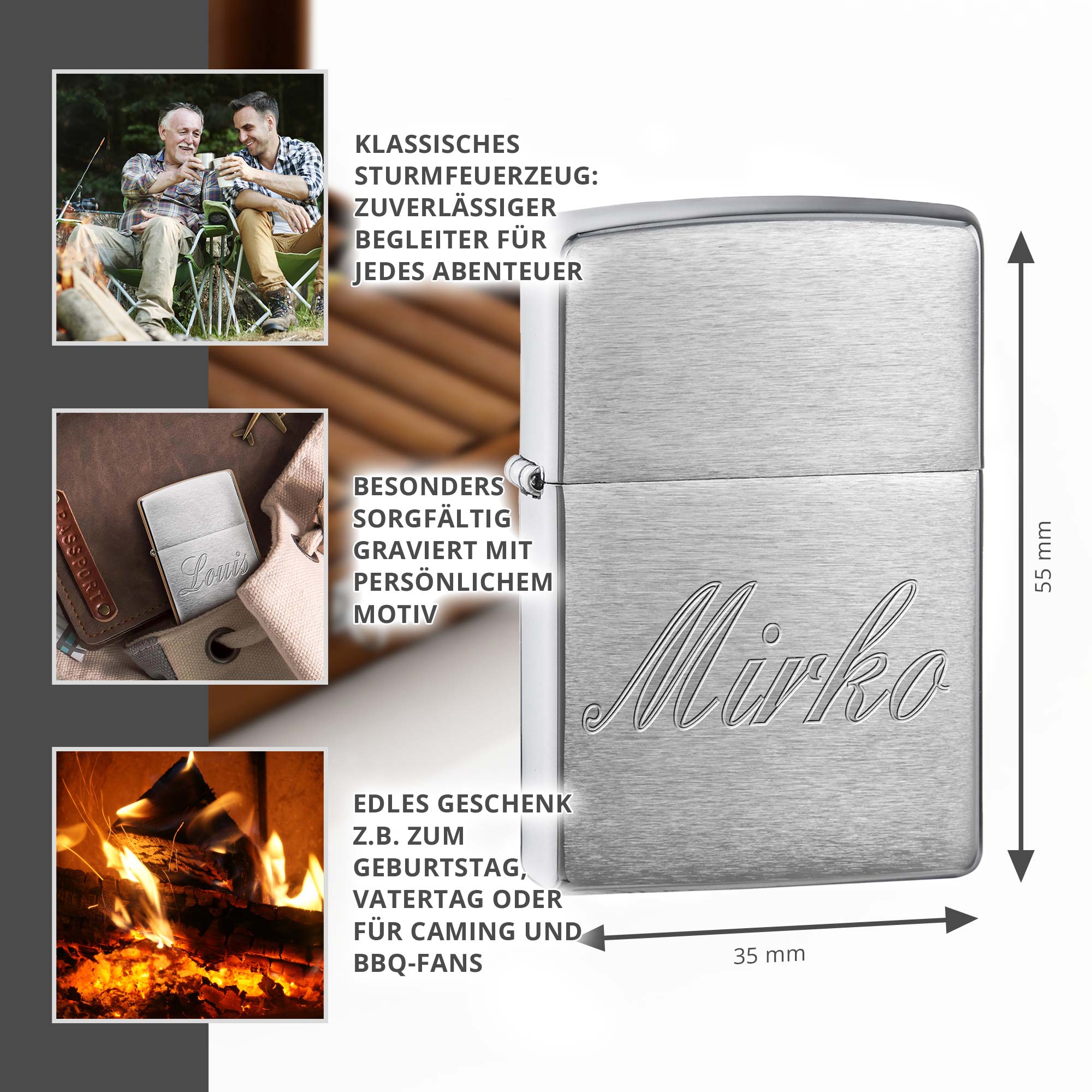 Personalisiertes Zippo Sturmfeuerzeug - Name Kursiv
