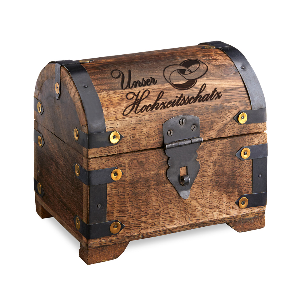 Schatztruhe mit Gravur zur Hochzeit - Unser Hochzeitsschatz - Dunkel
