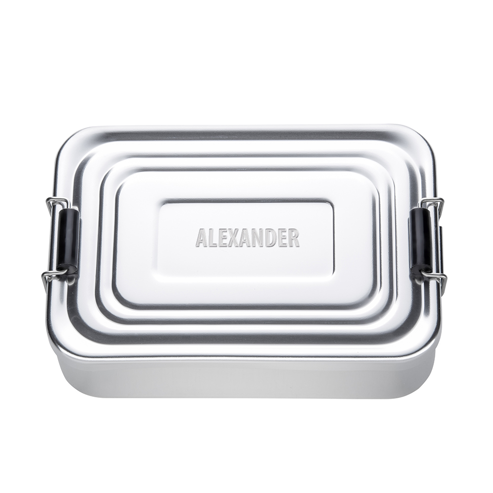Brotdose Eckig Silber - Name - Personalisiert