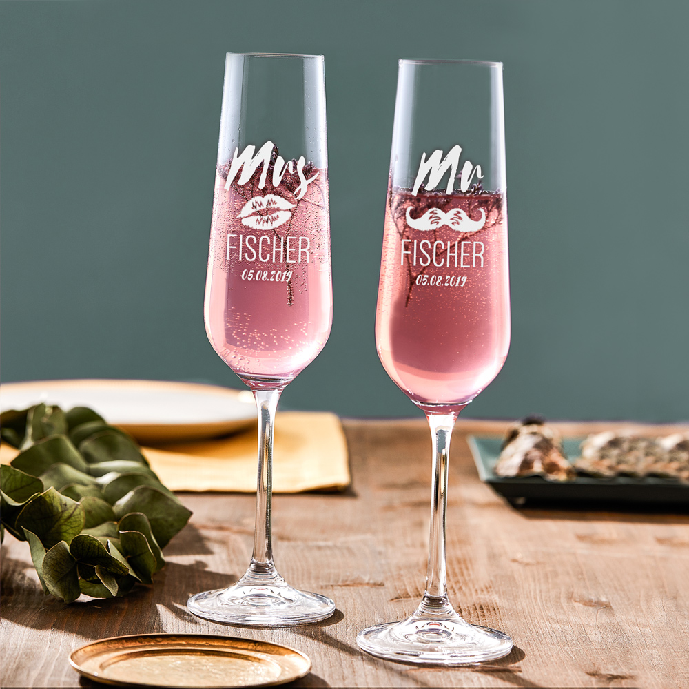 2er Set Sektgläser - Mr & Mrs - originelle Hochzeitsgläser, originelle Hochzeitsgläser, Braut, Geschenke für Männer , Bräutigam