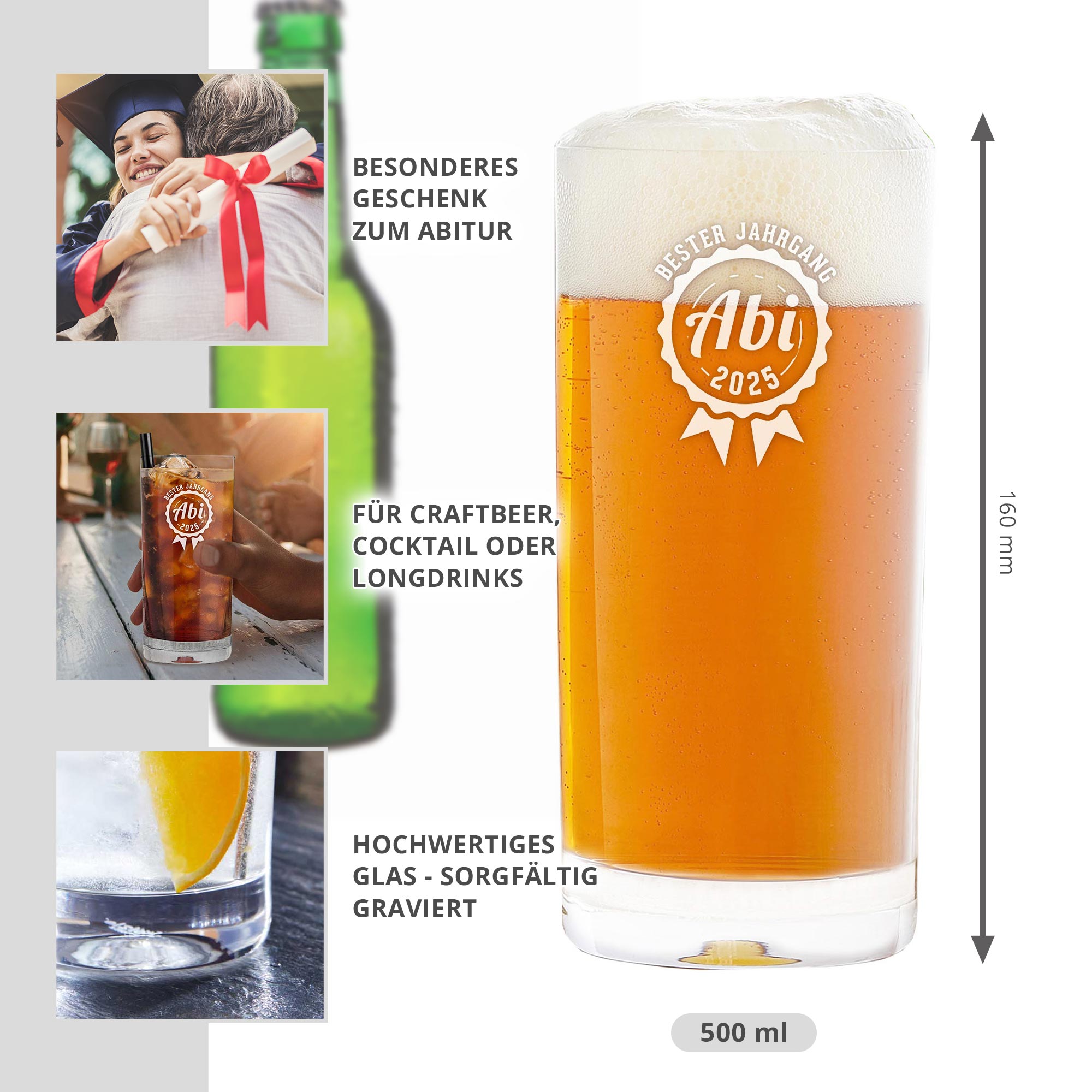 Craft Bier Glas mit Gravur - Abitur Jahrgang