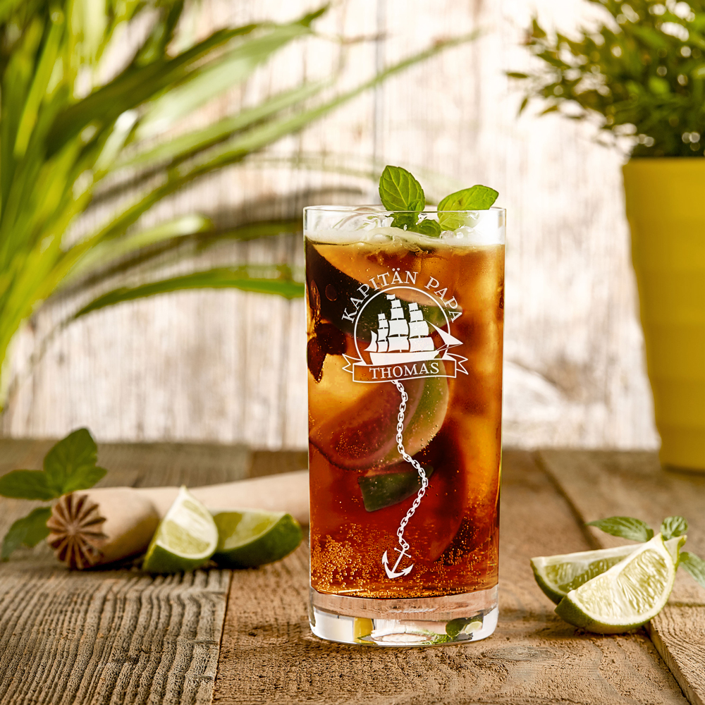 Longdrinkglas mit Gravur - Kapitän Papa - personalisiert