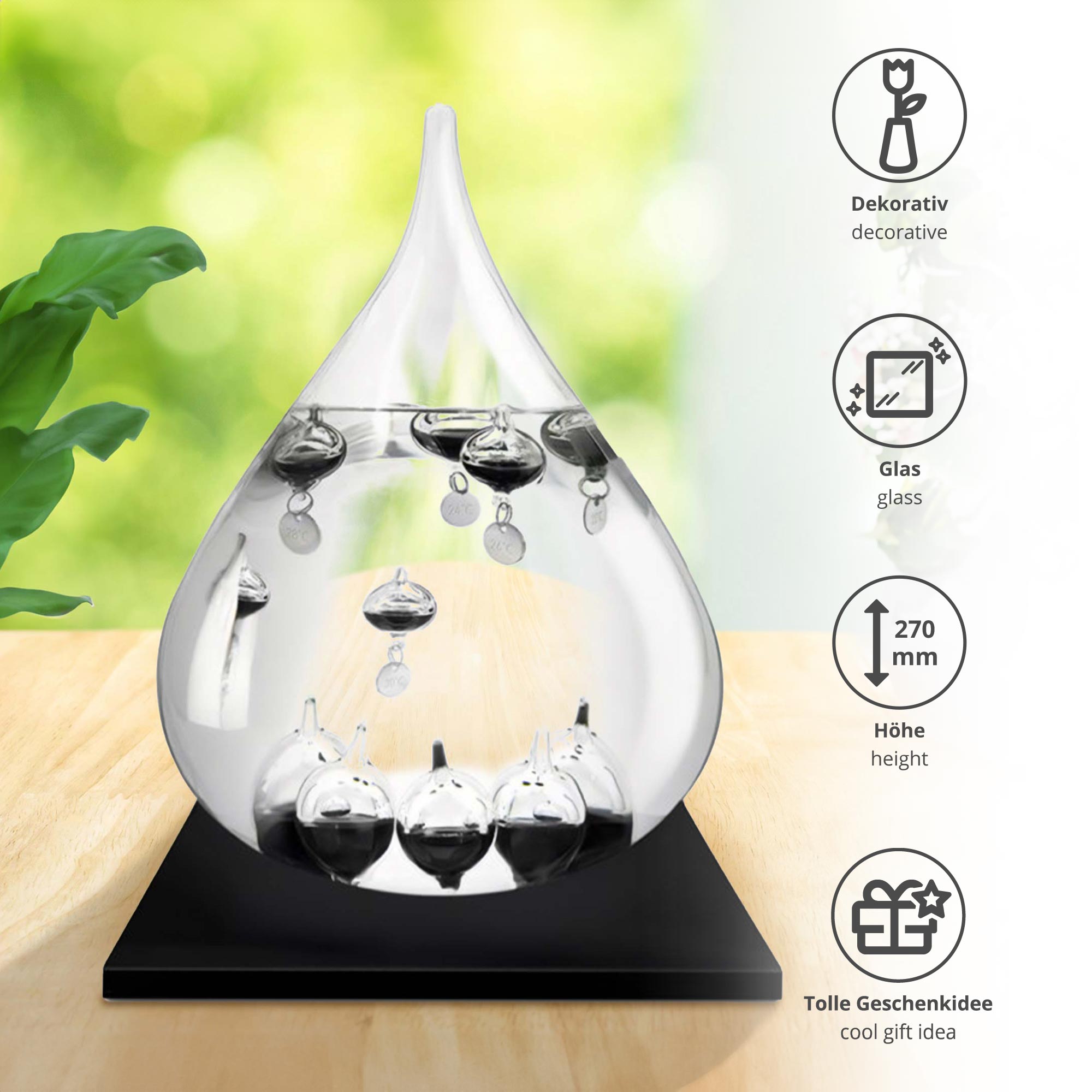 XXL Galileo Thermometer - schwarzer Tropfen