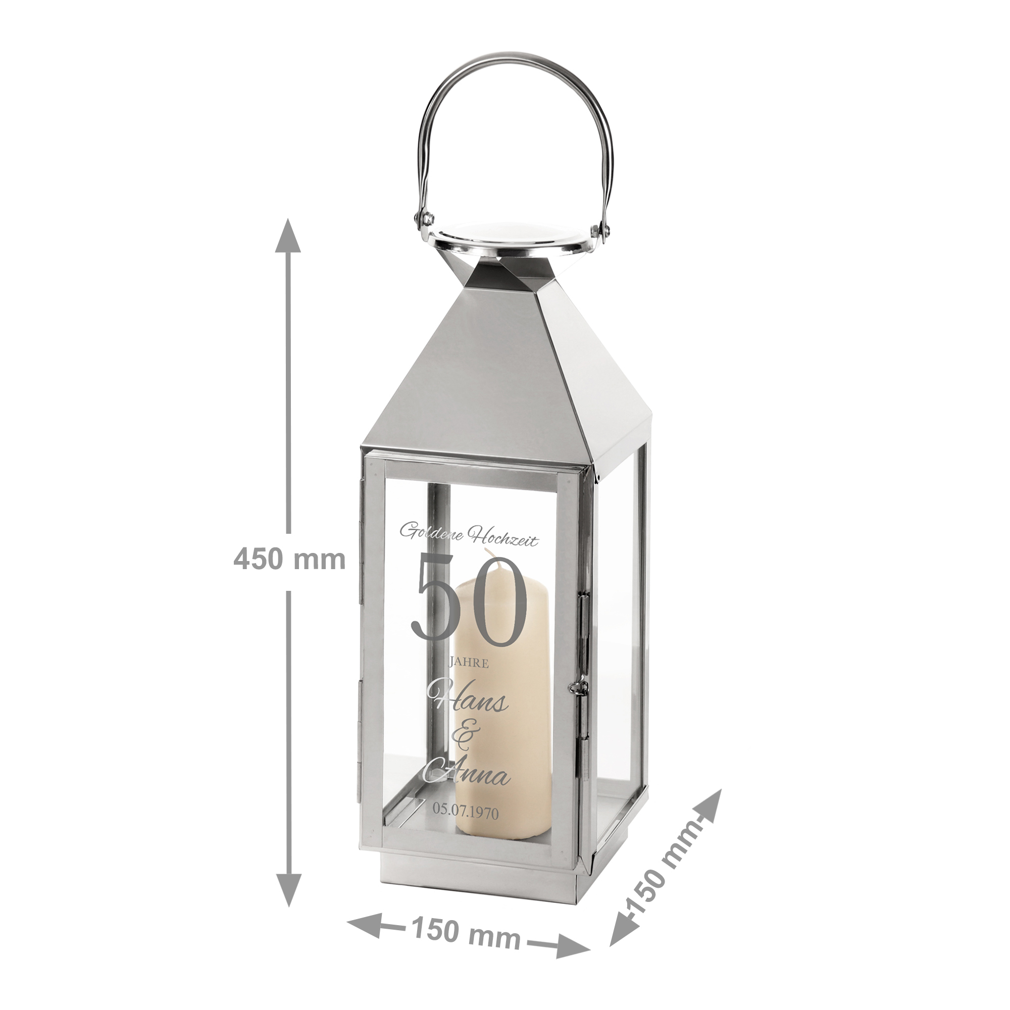 Silber Laterne mit Gravur zur Goldenen Hochzeit - Personalisiert