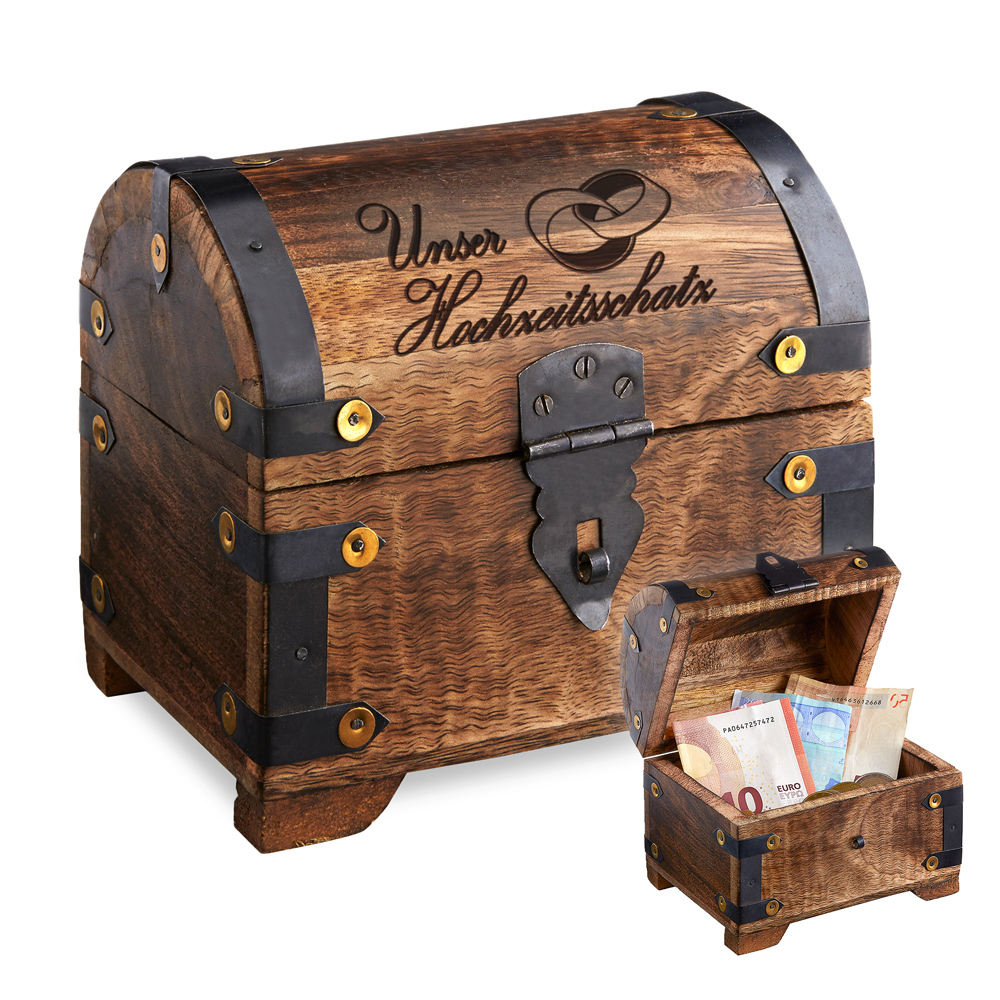 Schatztruhe mit Gravur zur Hochzeit - Unser Hochzeitsschatz - Dunkel