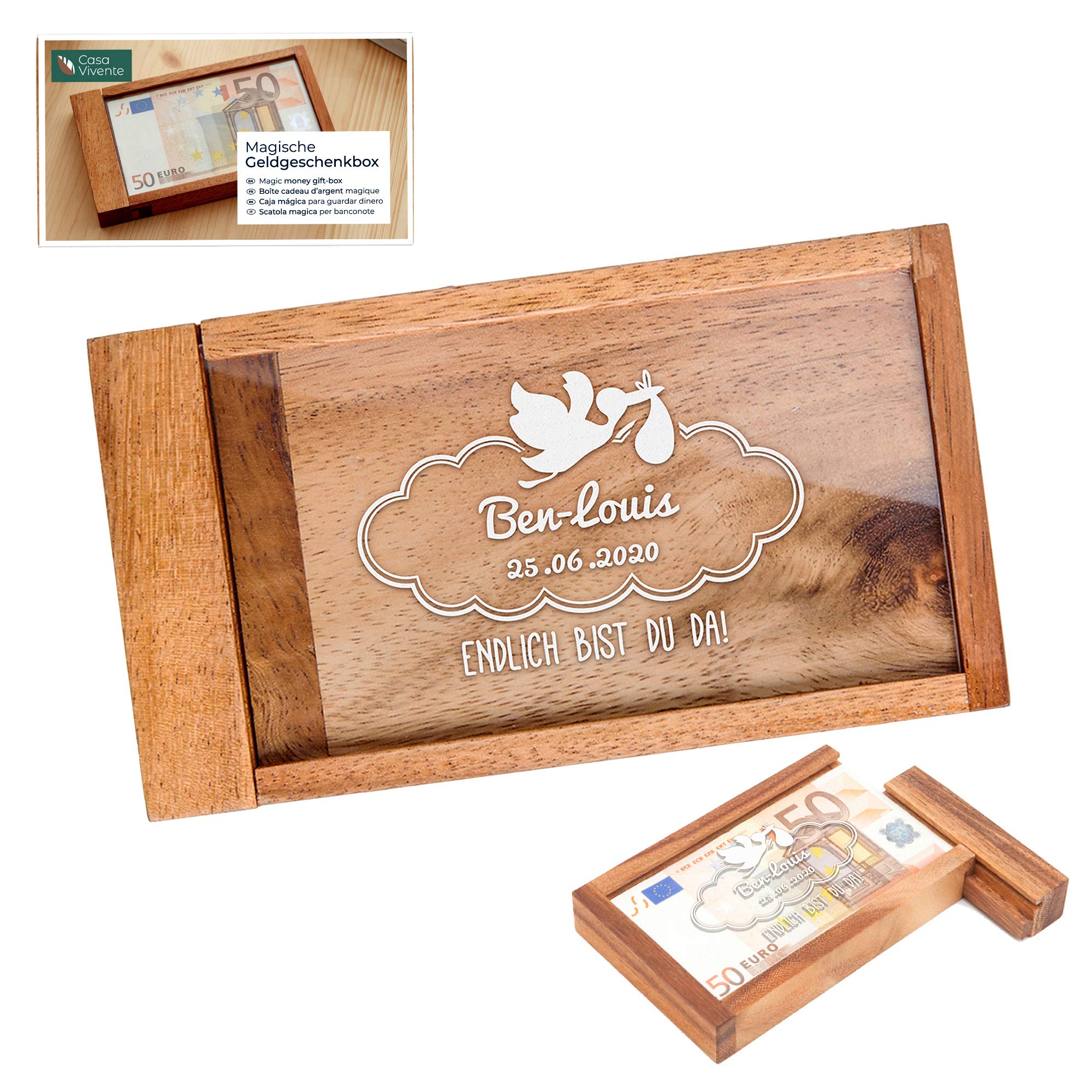 Magische Geldgeschenkbox zur Geburt - Personalisiert