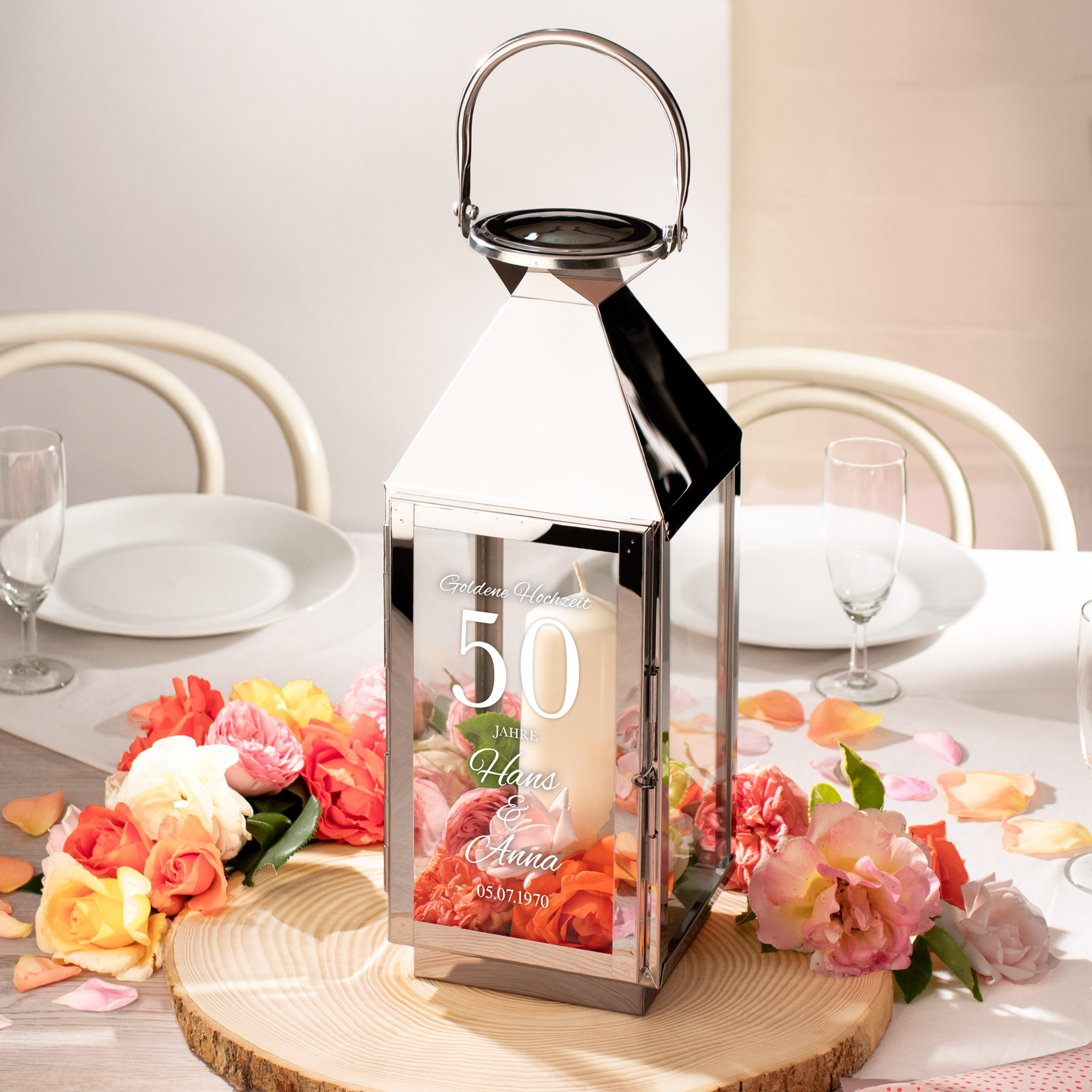 Silber Laterne mit Gravur zur Goldenen Hochzeit - Personalisiert