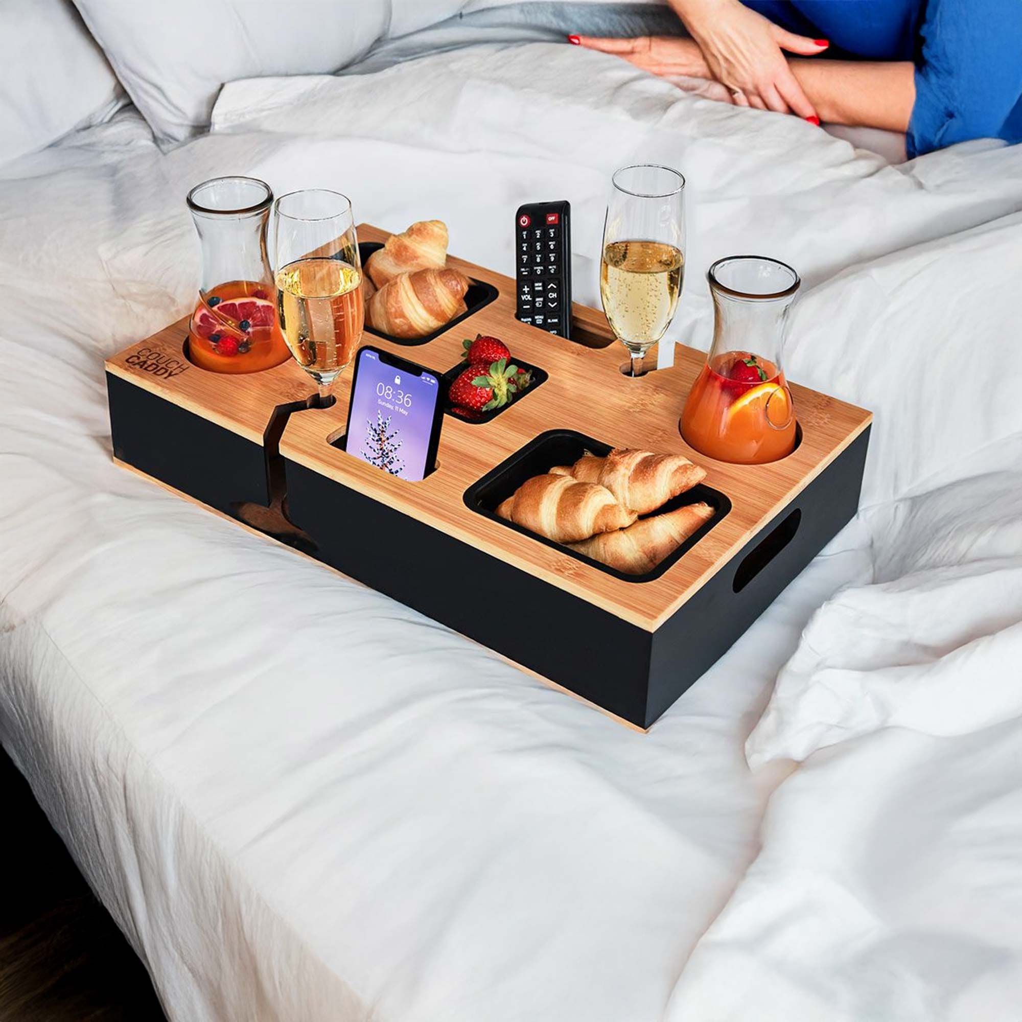 Couchbar mit Getränkehalter - Snackbar aus Bambus