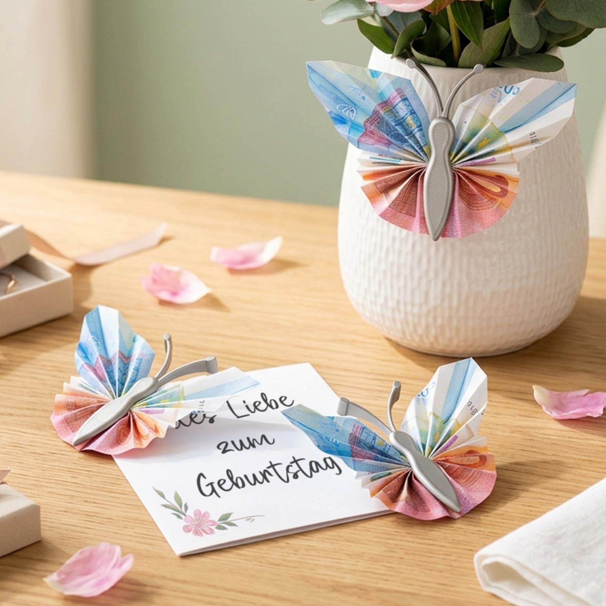 Geldgeschenk Schmetterling - 3er Set Geschenkverpackung für Geld in Silber