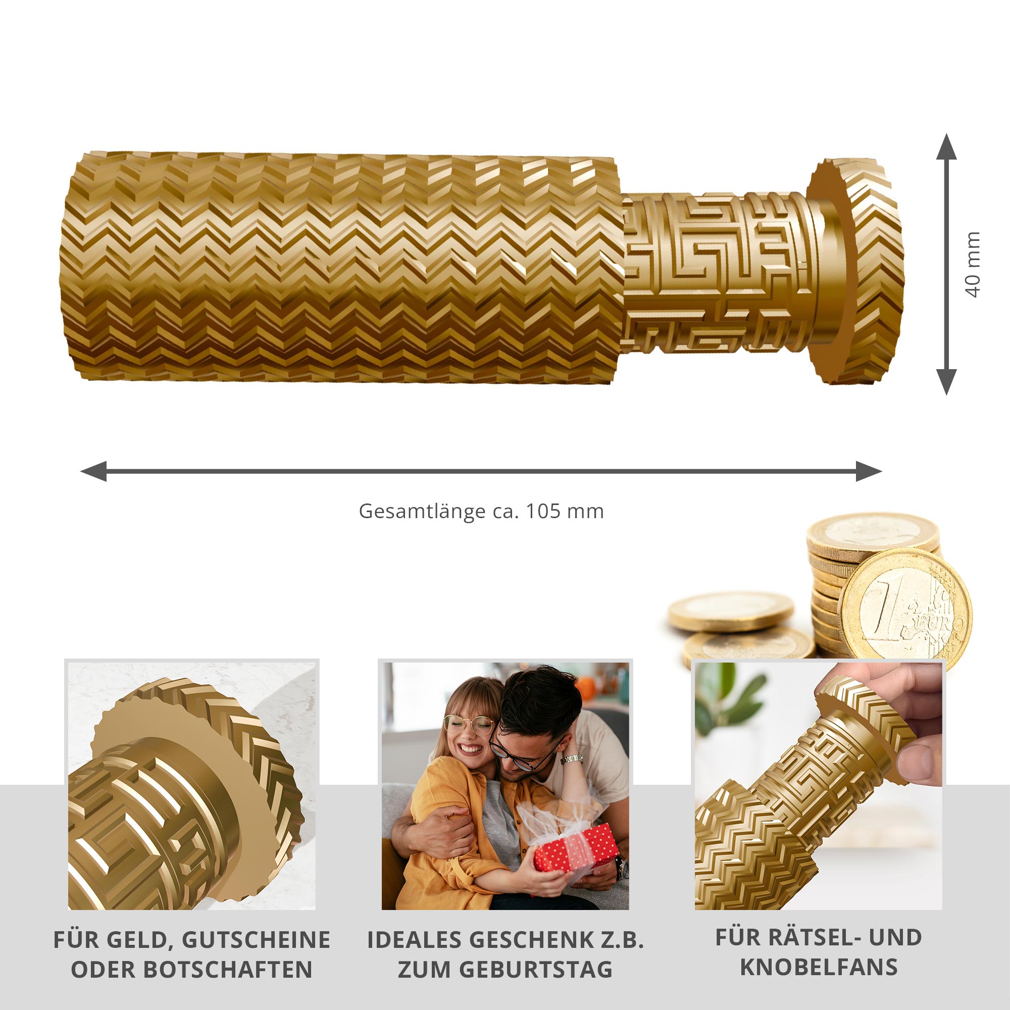 Labyrinthbox Röhre in Gold – originelle Geschenkverpackung