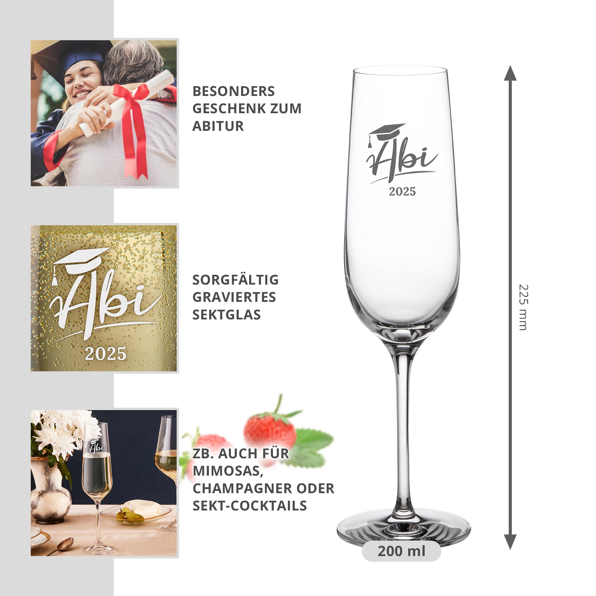 Sektglas mit Gravur zum Abitur - Abi Jahrgang