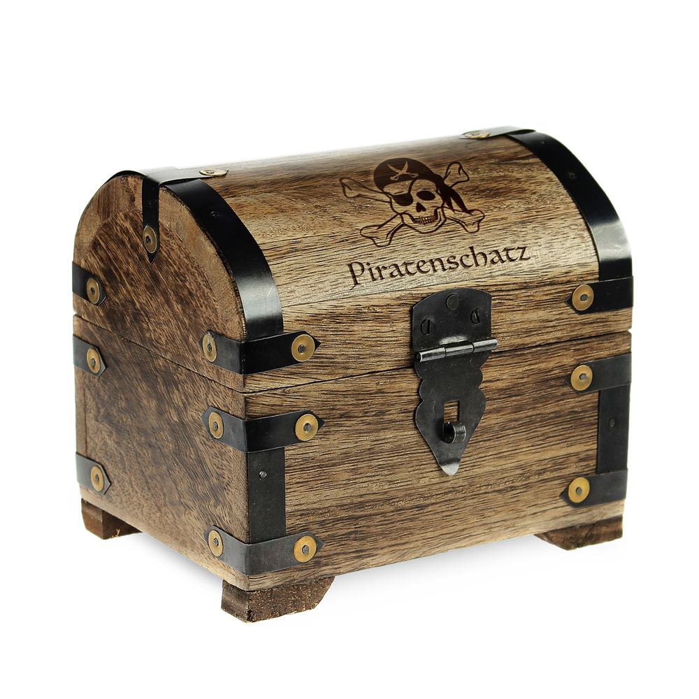 Schatztruhe mit Gravur - Piratenschatz - Dunkel