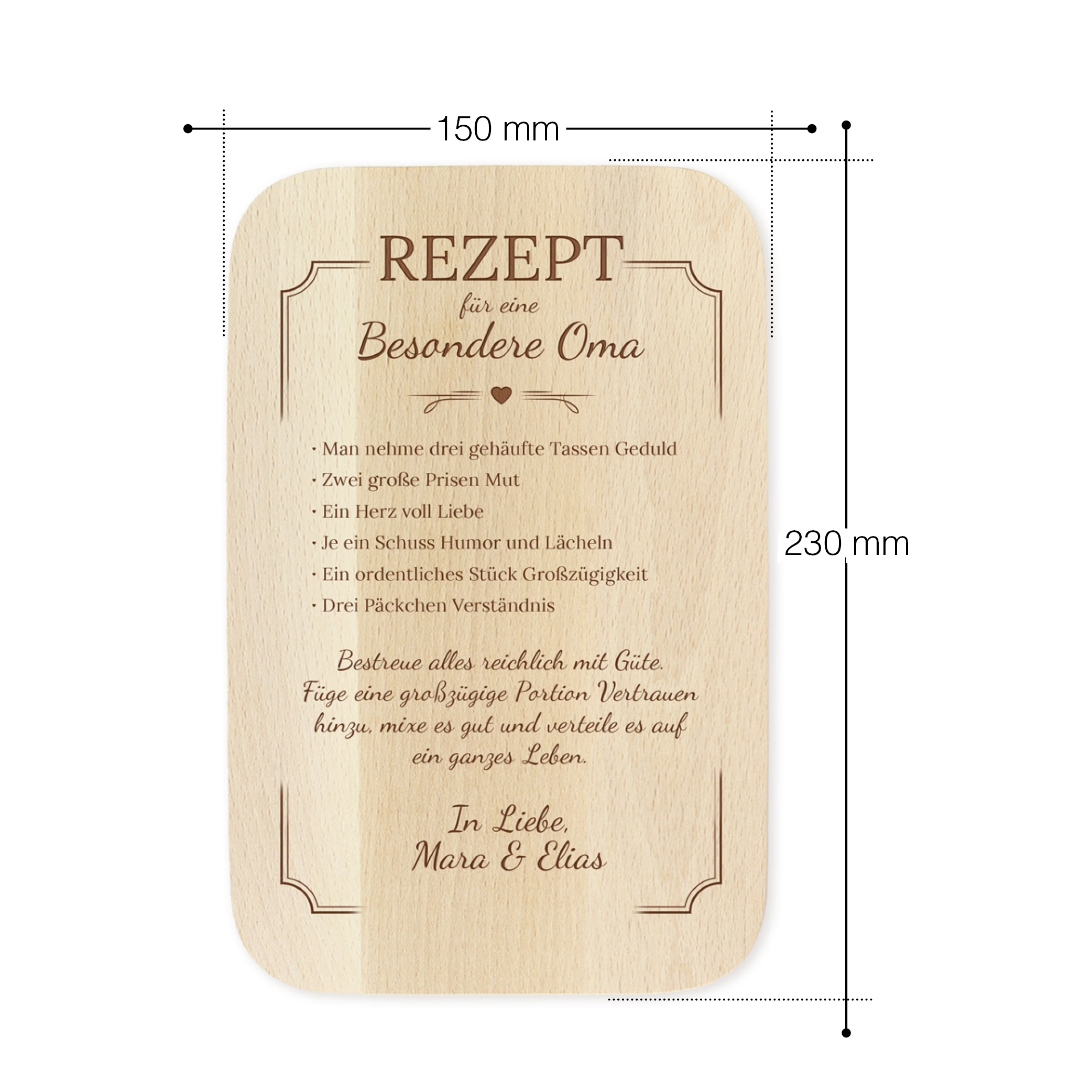 Frühstücksbrett mit Gravur - Rezept Oma - personalisiert