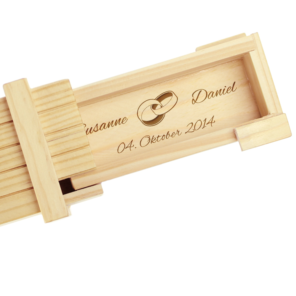 Magische Geschenkbox mit Gravur zur Hochzeit - Helles Holz