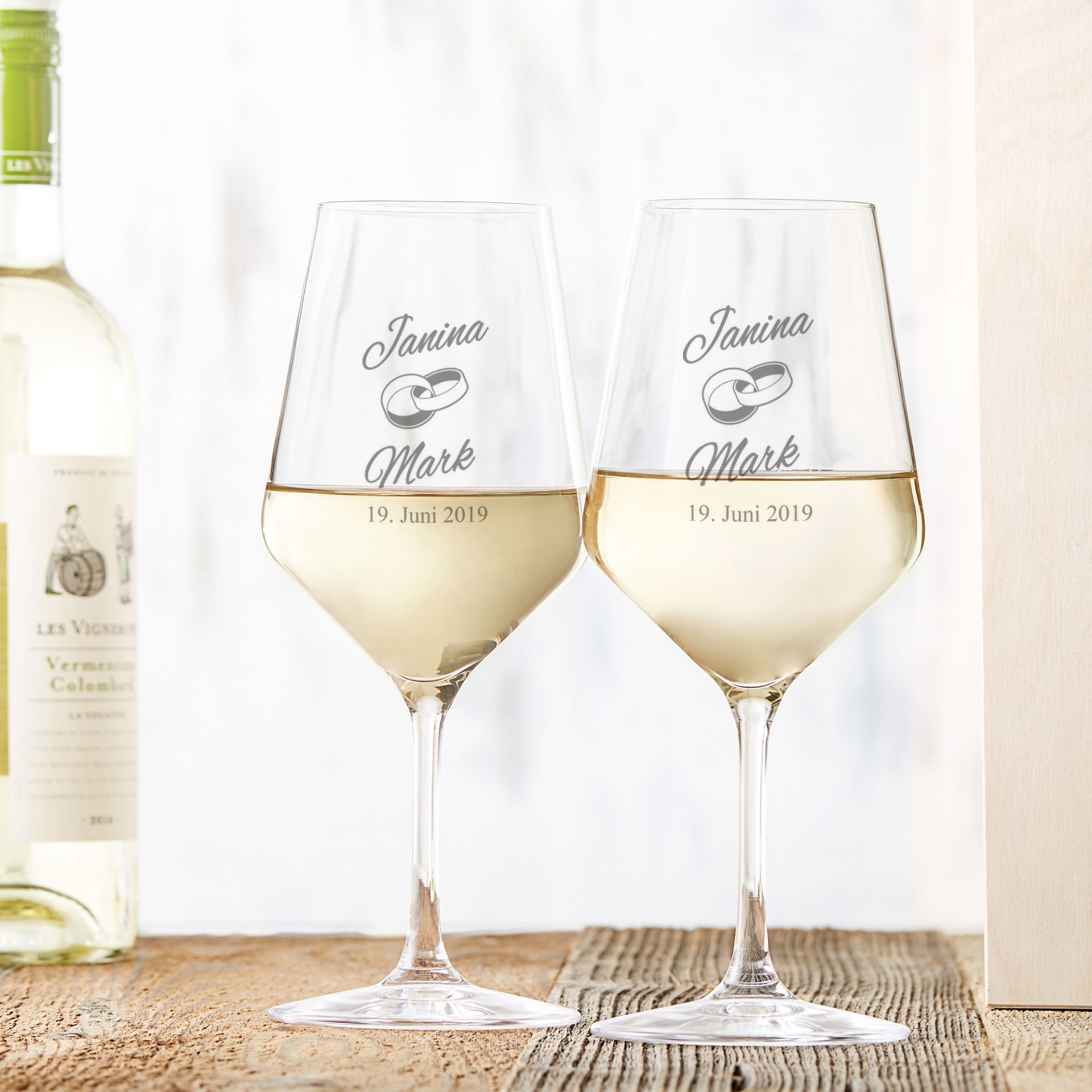 2er Set Weißweingläser mit Gravur zur Hochzeit - personalisiert