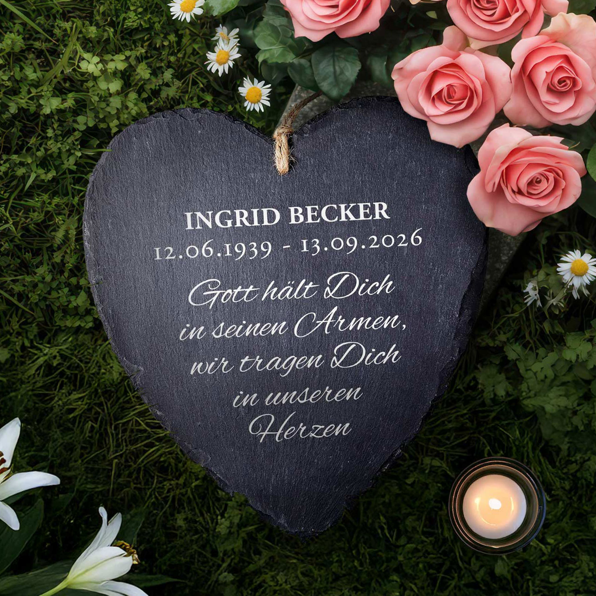 Schieferherz mit Trauer Gravur - Personalisiert