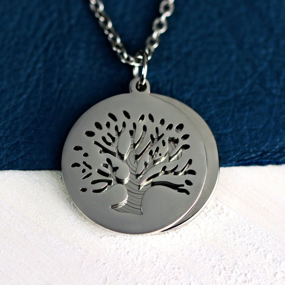 Kette mit Lebensbaum-Anhänger - Jahresringe - Silber