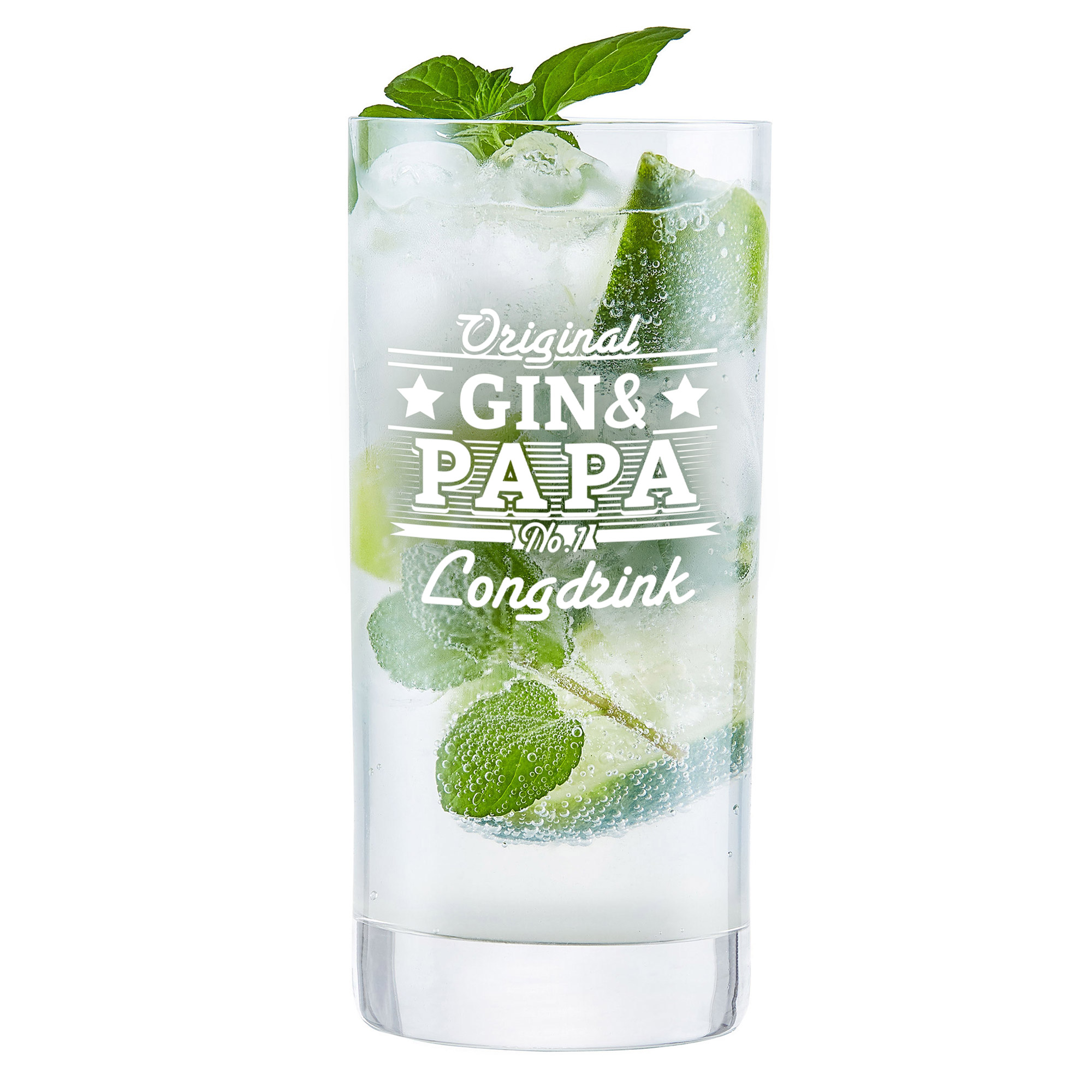 Trinkglas als Geschenk für Papa, Longdrink Glas mit 500 ml Füllmenge, Ginglas als Vatertagsgeschenk, Glas mit Gravur für Papa, Graviertes Wassergla