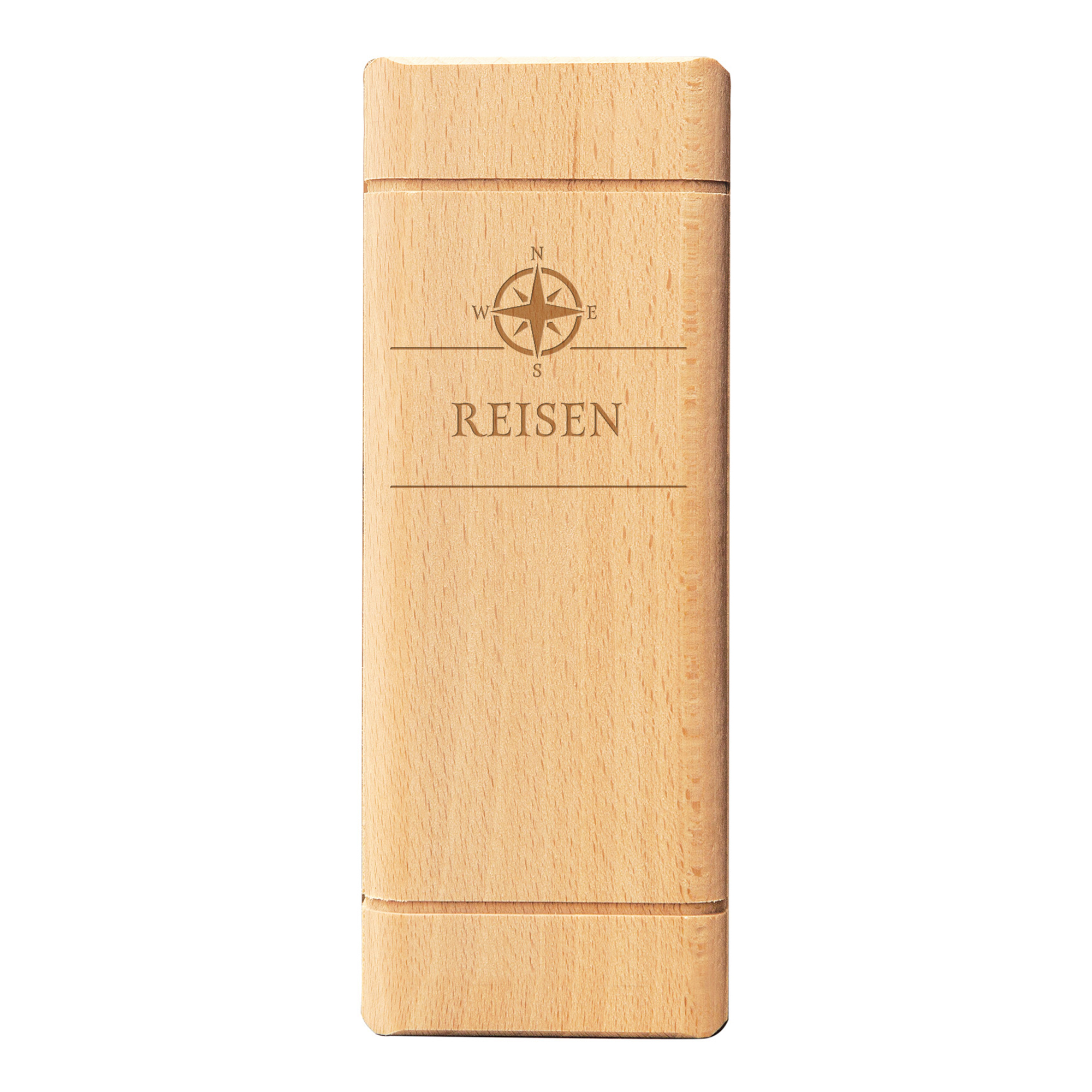 Gravierbare Holz Spardose als persönliche Reisekasse, Sparbuch mit Namensgravur - originelles Geldgeschenk, personalisierte Sparbüchse - Kompass Mot