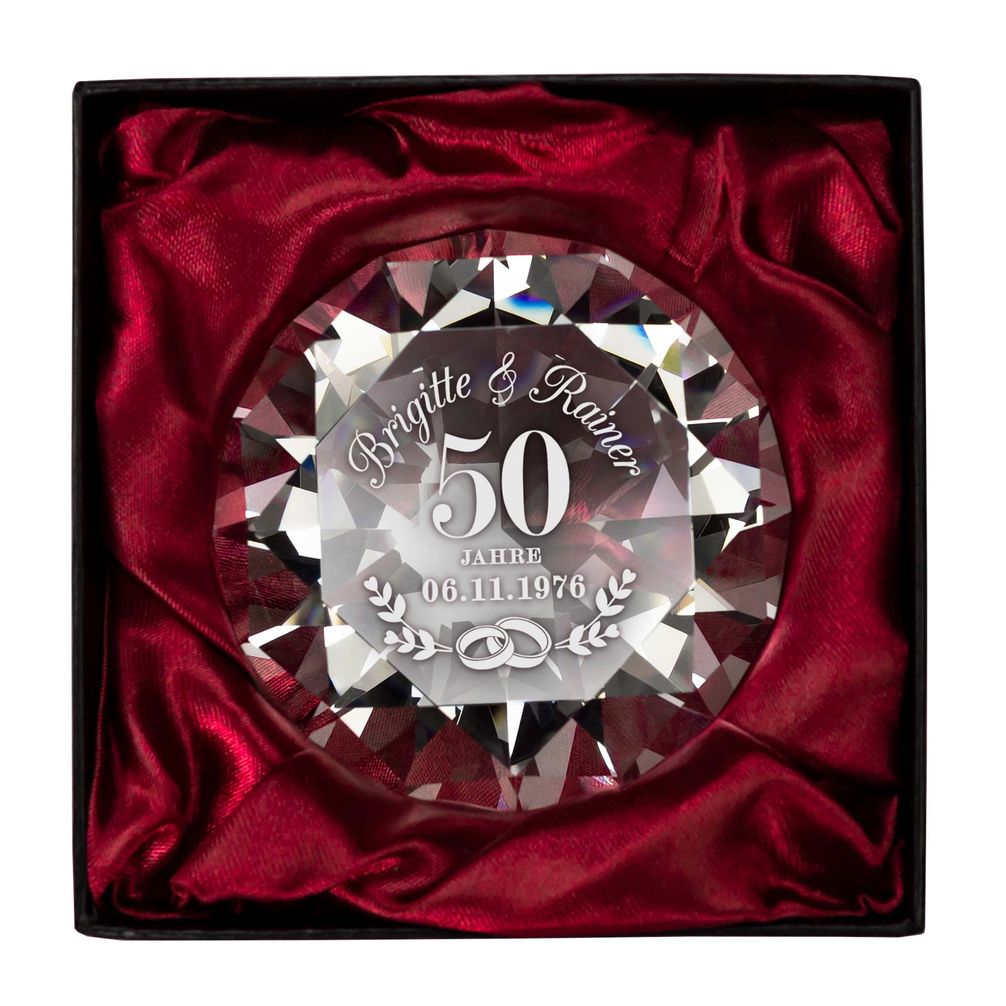 Diamant Kristall mit Gravur - Goldhochzeit