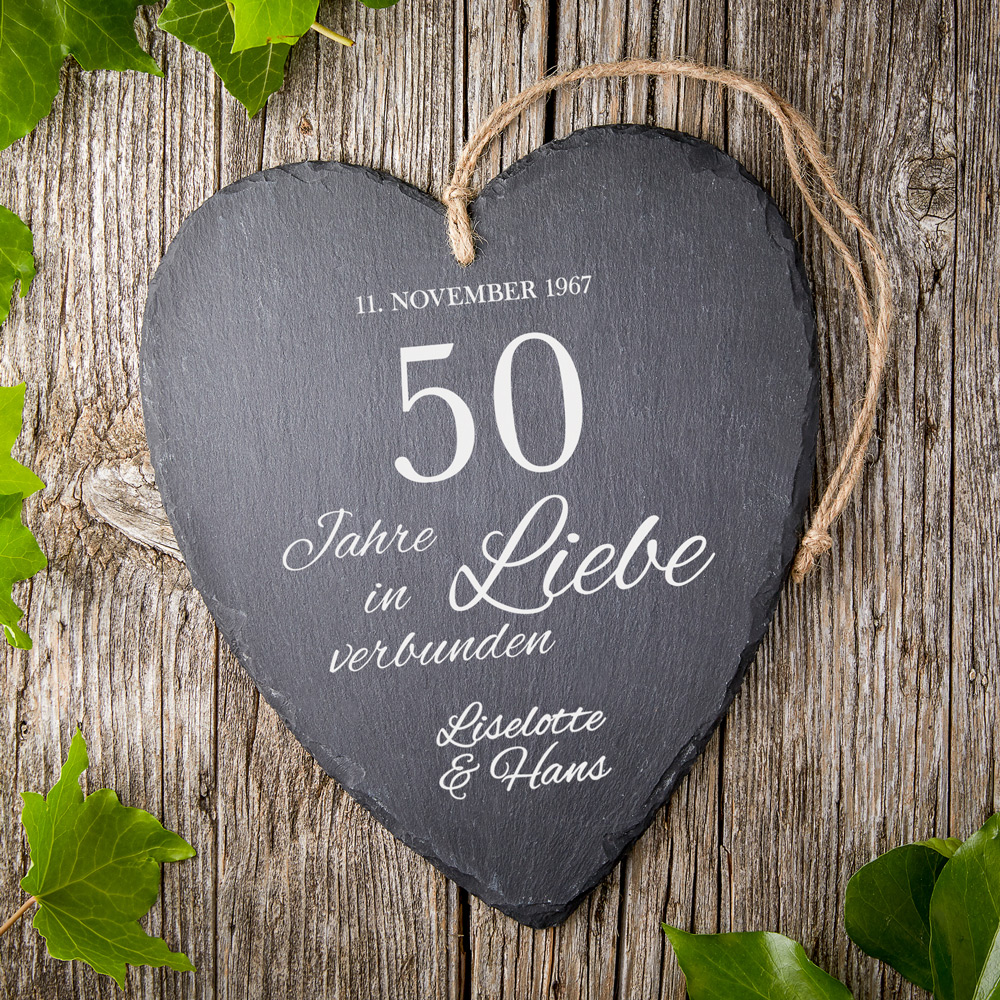 Schieferherz - Goldene Hochzeit - Personalisiert