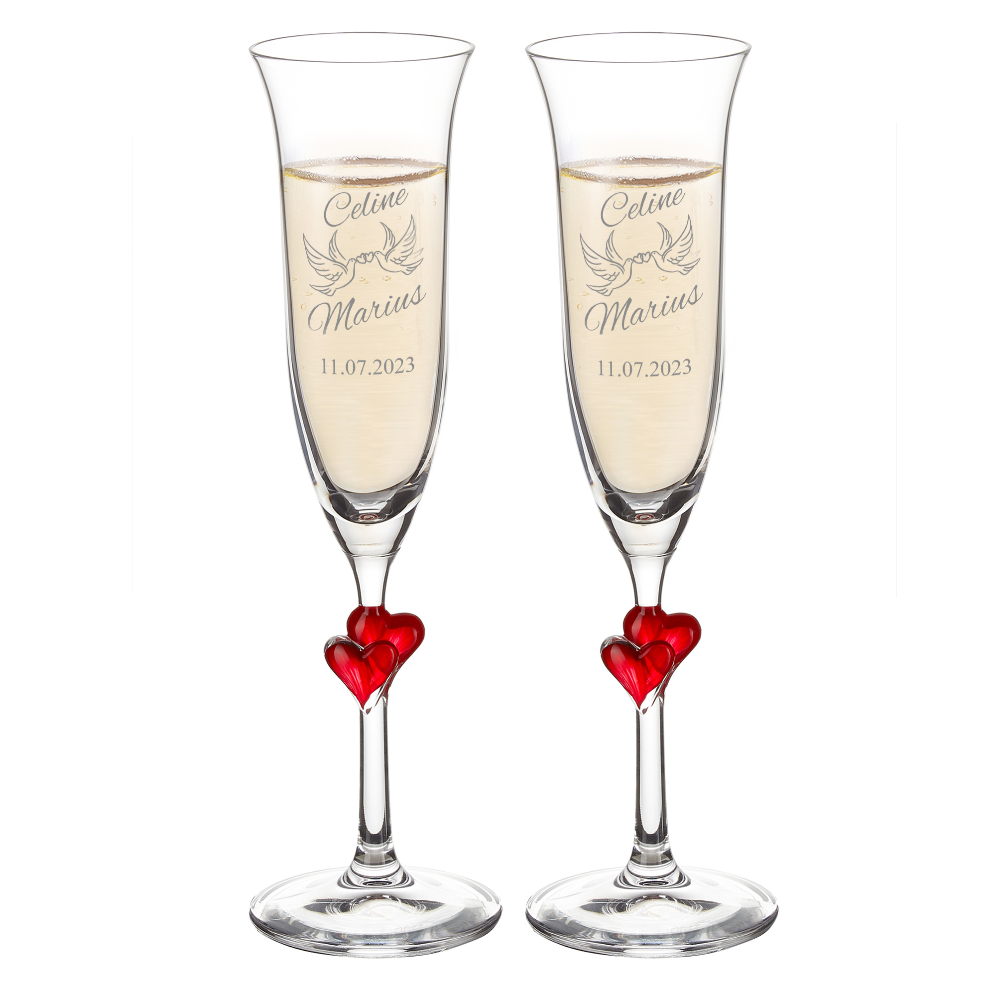 Sektgläser mit Herzen im Stiel zur Hochzeit 5