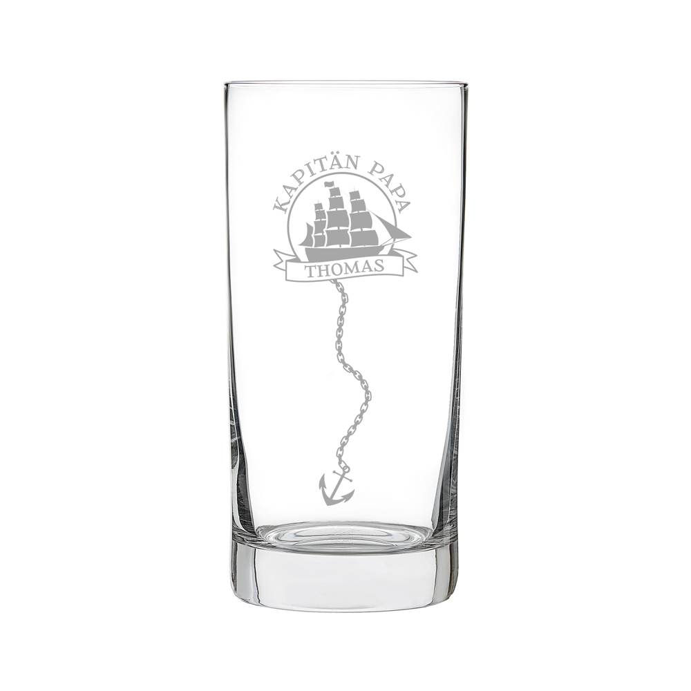 Longdrinkglas mit Gravur - Kapitän Papa - personalisiert