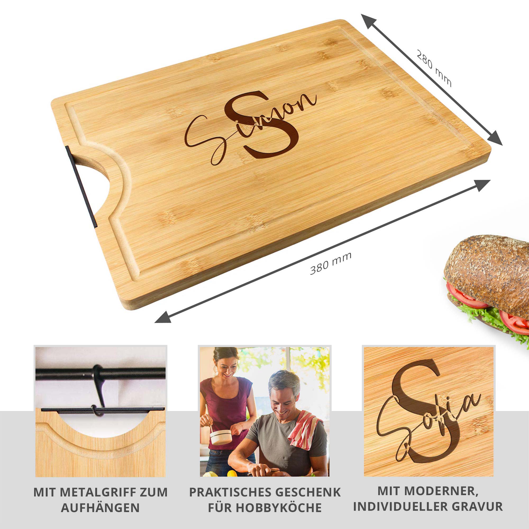 Bambusholz Schneidebrett mit Gravur - Initial Signatur