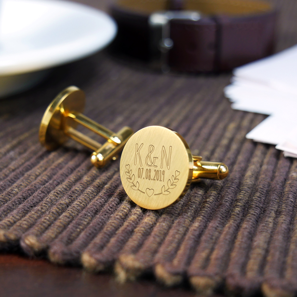 Manschettenknöpfe Gold zur Hochzeit - Ranken - personalisiert