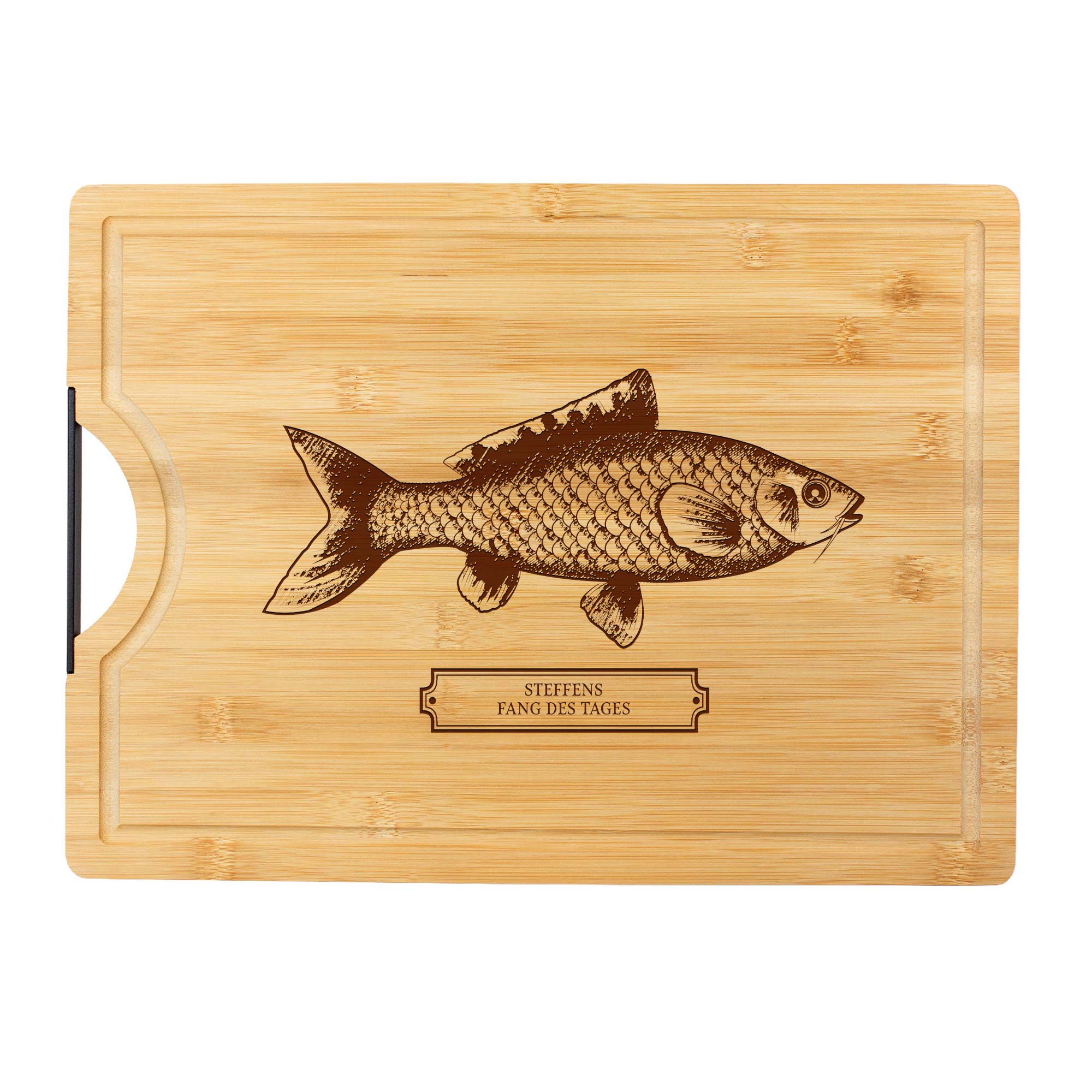 Bambusholz Schneidebrett - Fisch Gravur - Name