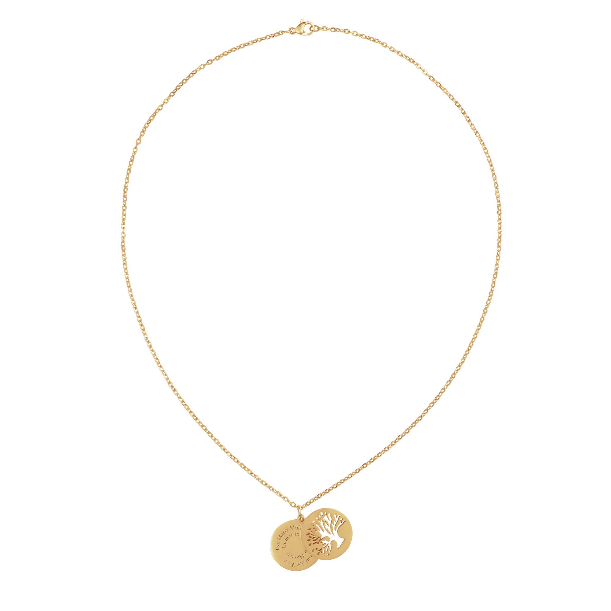 Kette Gold mit Gravur und 2 Anhängern - Lebensbaum