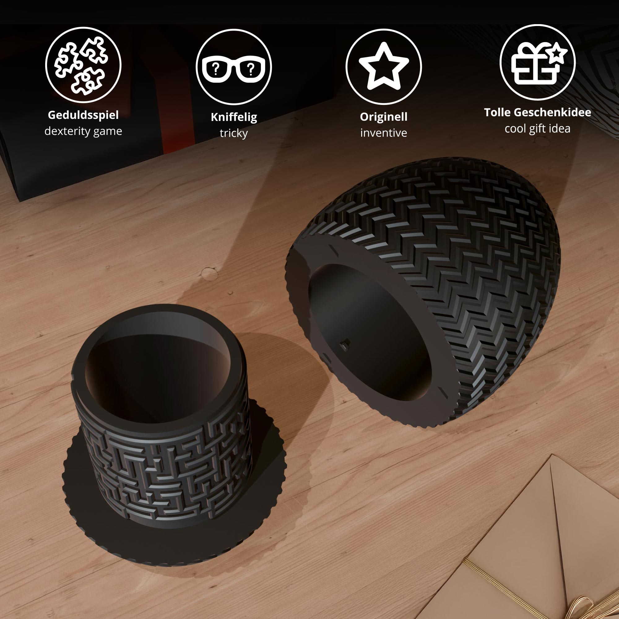 Labyrinthbox Ei in Schwarz – originelle Geschenkbox für Geld, Gutscheine & kleine Überraschungen