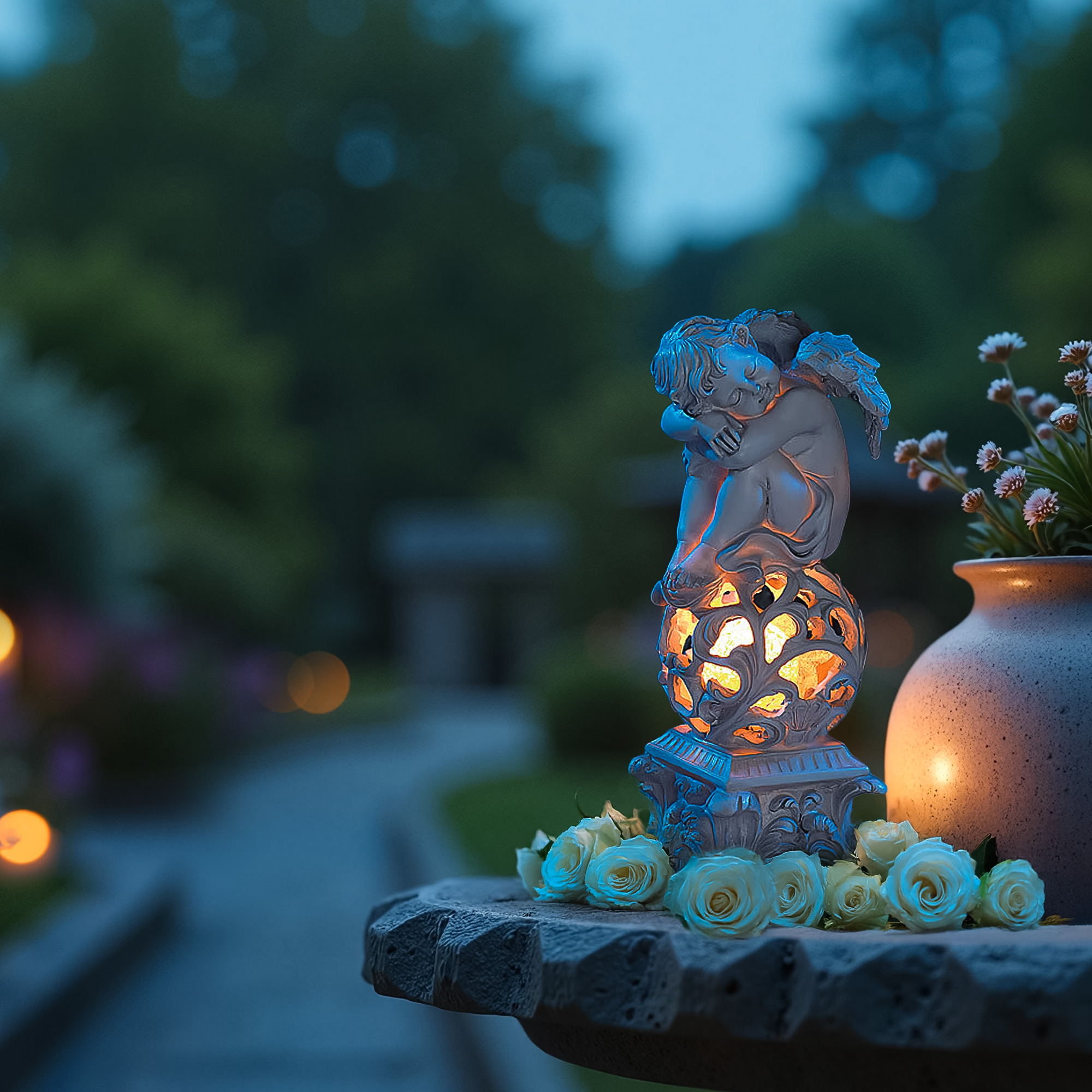 Engel mit LED Solarlicht - Leuchtende Gartendekoration