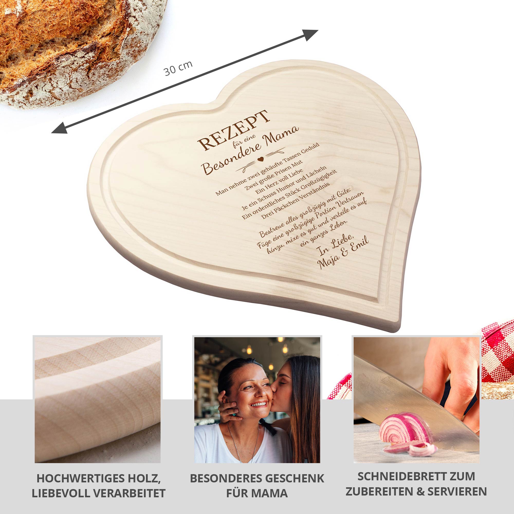 Schneidebrett in Herzform - Rezept Mama