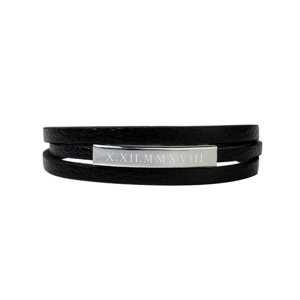 Herrenarmband mit Gravur - Lederarmband mit römischen Ziffern