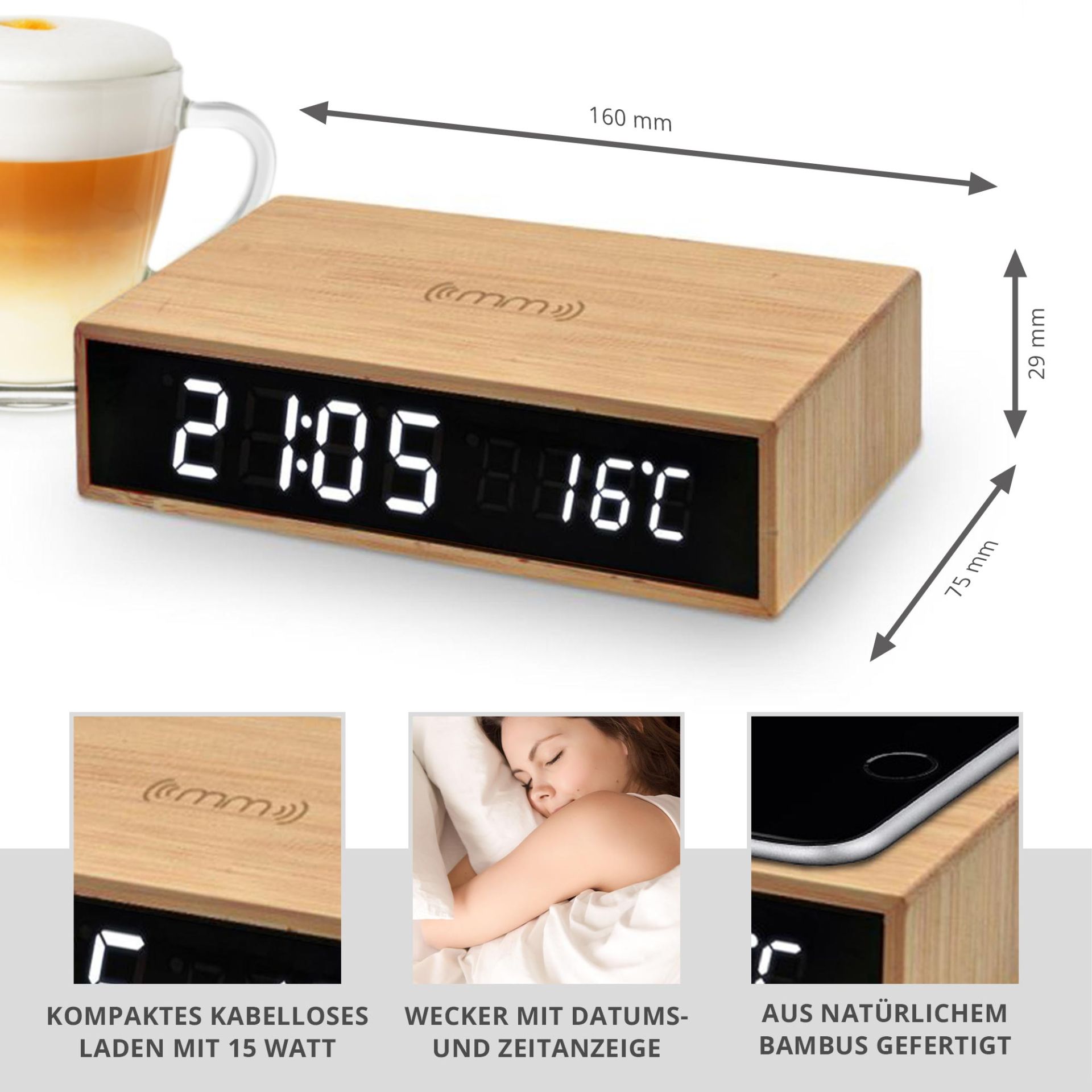 3in1 Digitaluhr mit Ladestation und Wecker