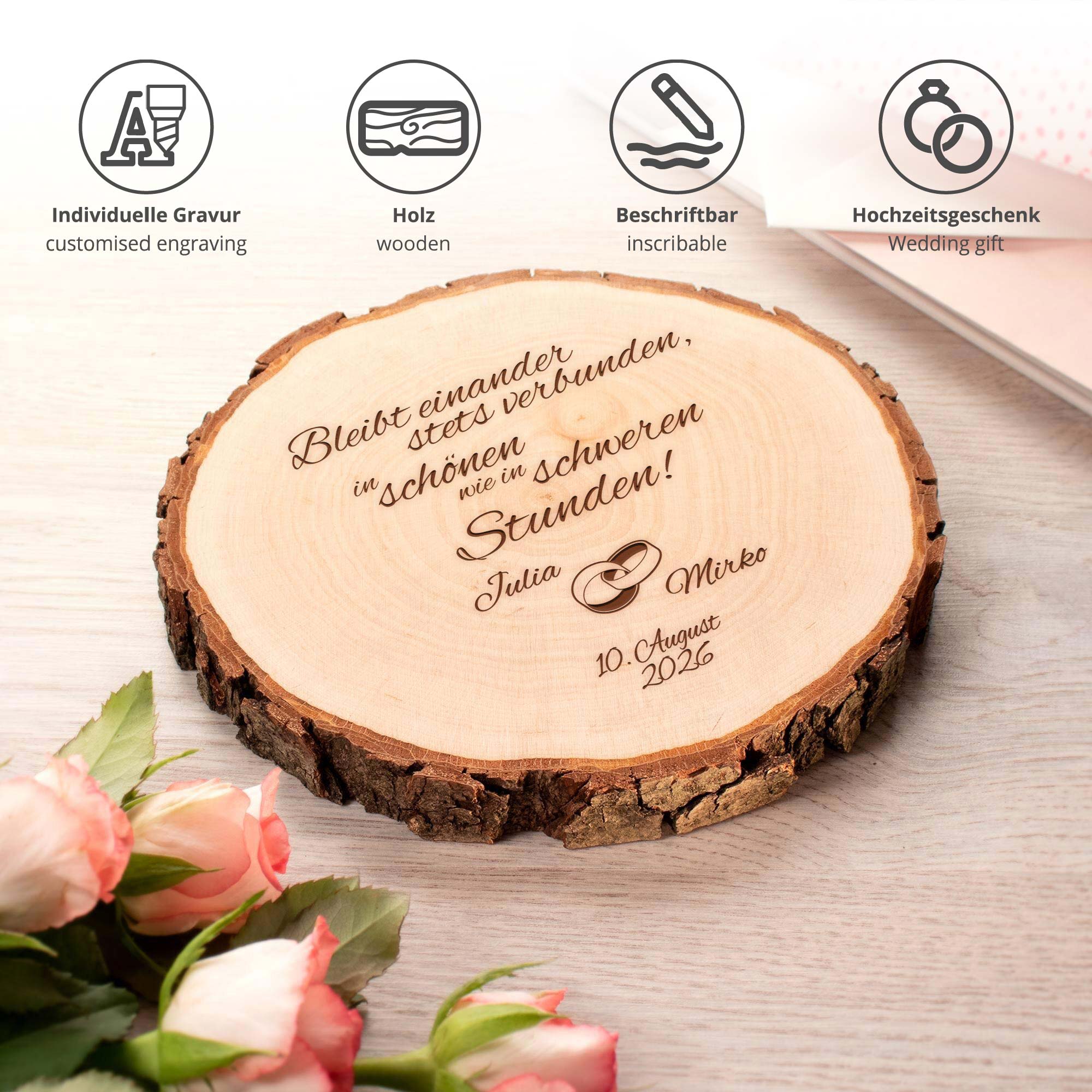 Baumscheibe mit Spruch zur Hochzeit