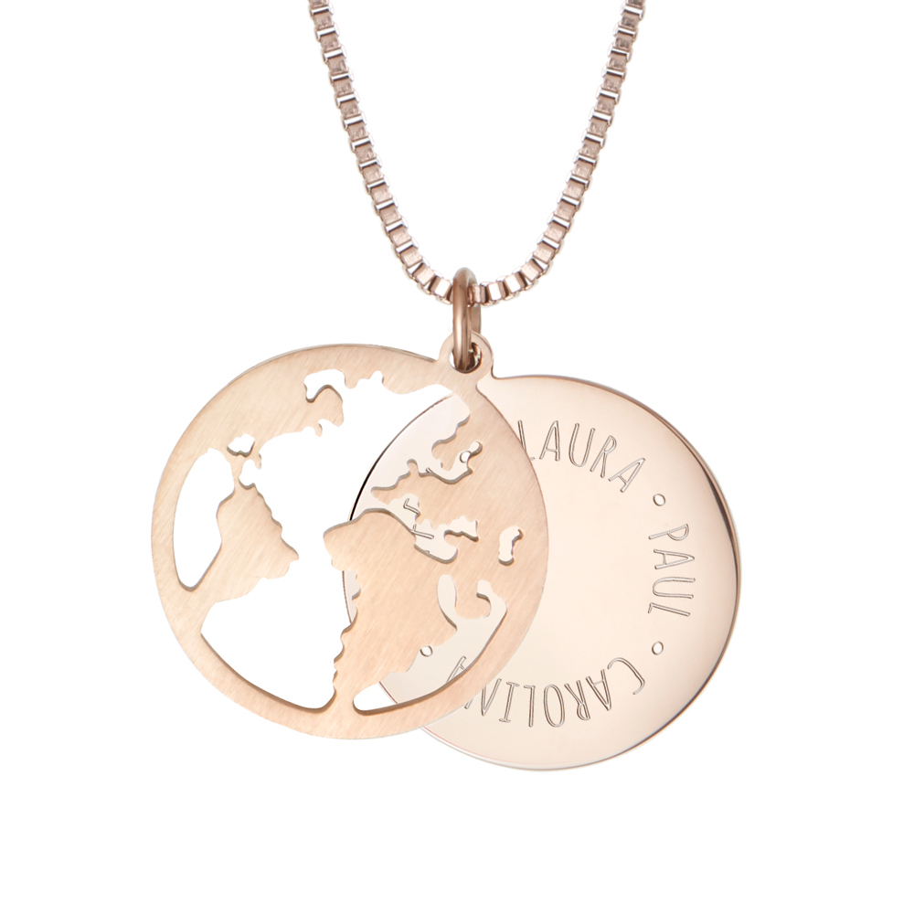 Kette mit Anhänger Welt - Namen - Roségold