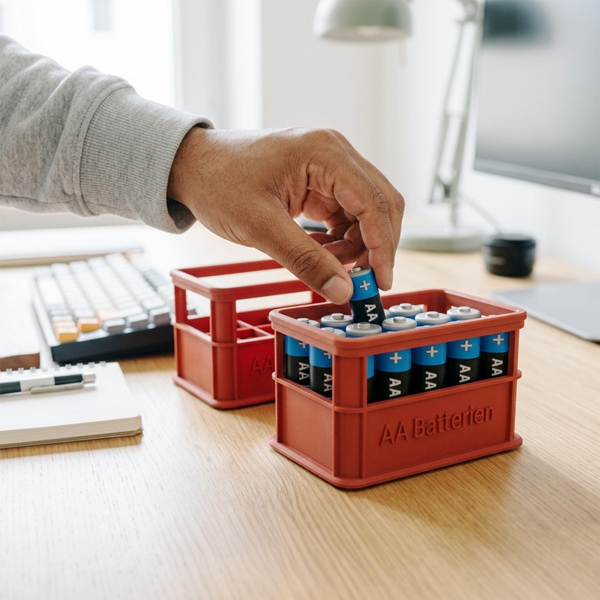 Stapelbare Aufbewahrungsbox für Batterien AA - 2er Set Bierkiste Rot