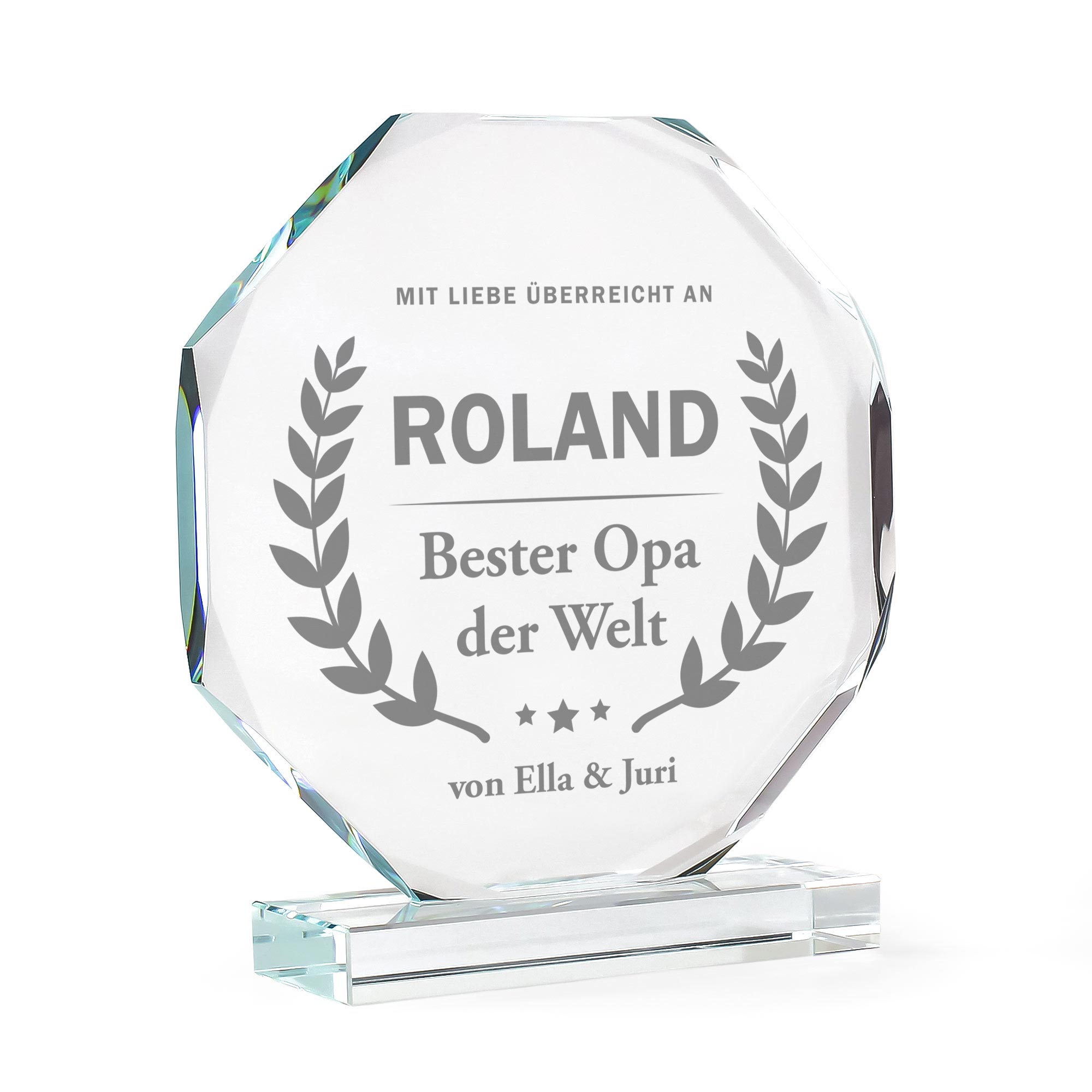 Gravierter Glaspokal Trophäe mit Facettenschliff - Bester Opa