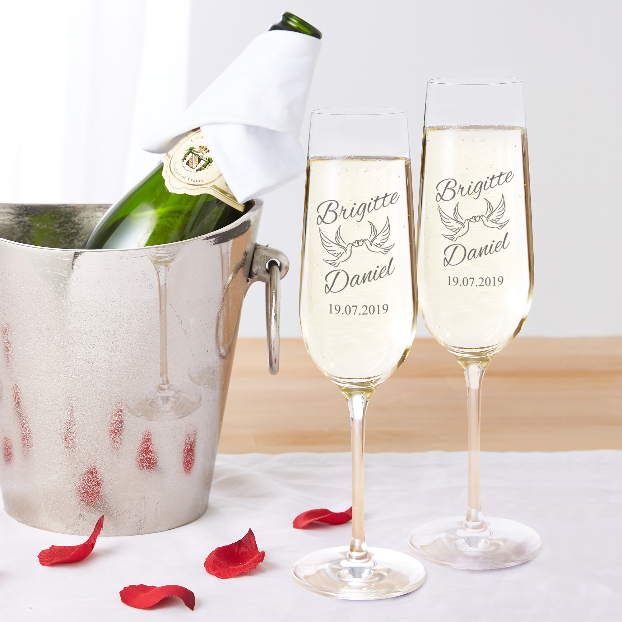 2er Set Sektgläser zur Hochzeit mit Gravur - personalisiert, Braut, Bräutigam, Geschenke für Männer , 2er Set