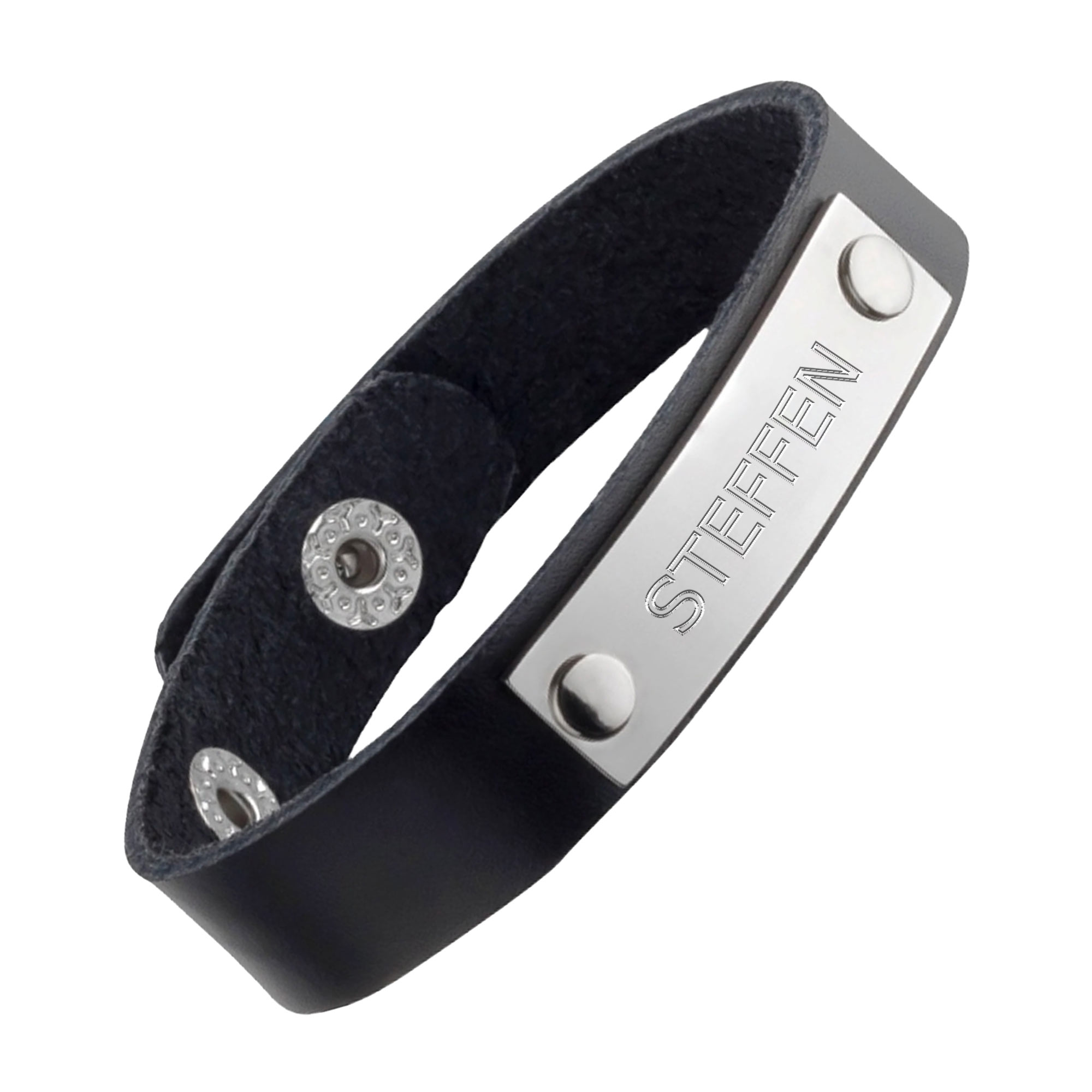 Schwarzes Herren Armband - Lederarmband mit Gravur