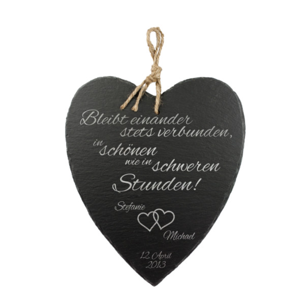 Schieferherz mit Gravur zur Hochzeit