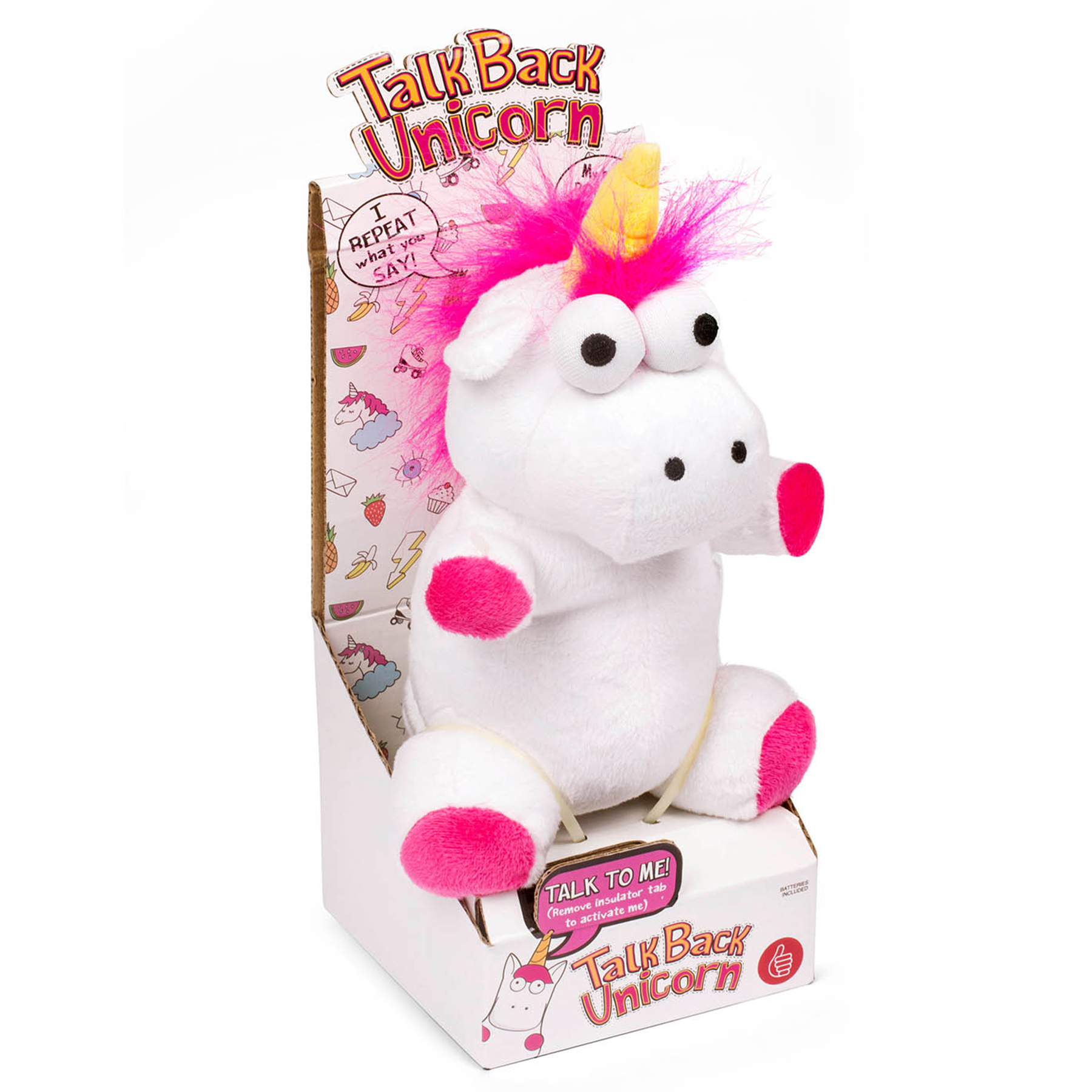 Einhorn Stofftier mit Sprachfunktion, Sprechendes Plüsch-Einhorn zum Kuscheln, Unicorn Plüschtier das alles nachspricht, Einhorngeschenk für Kinder
