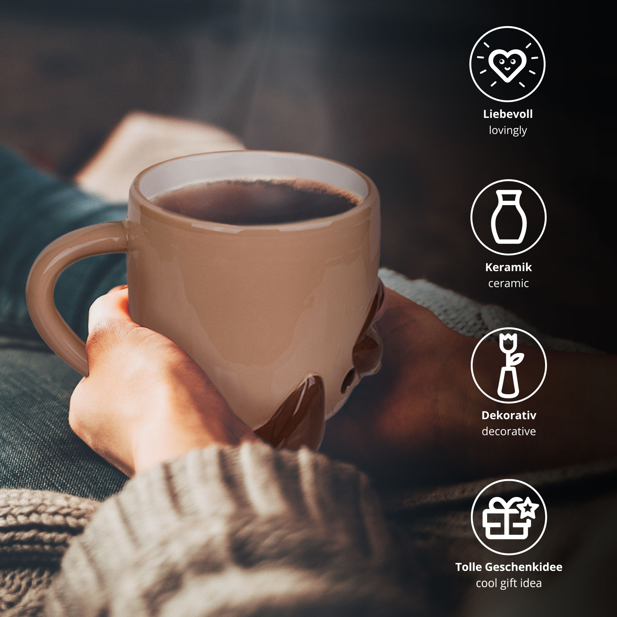 Besondere Tasse in Hundeform, Keramiktasse im Mopd Design, Kaffeetasse aus Keramik, Hundetasse für Heißgetränke, Tier Tasse für Hundefreunde